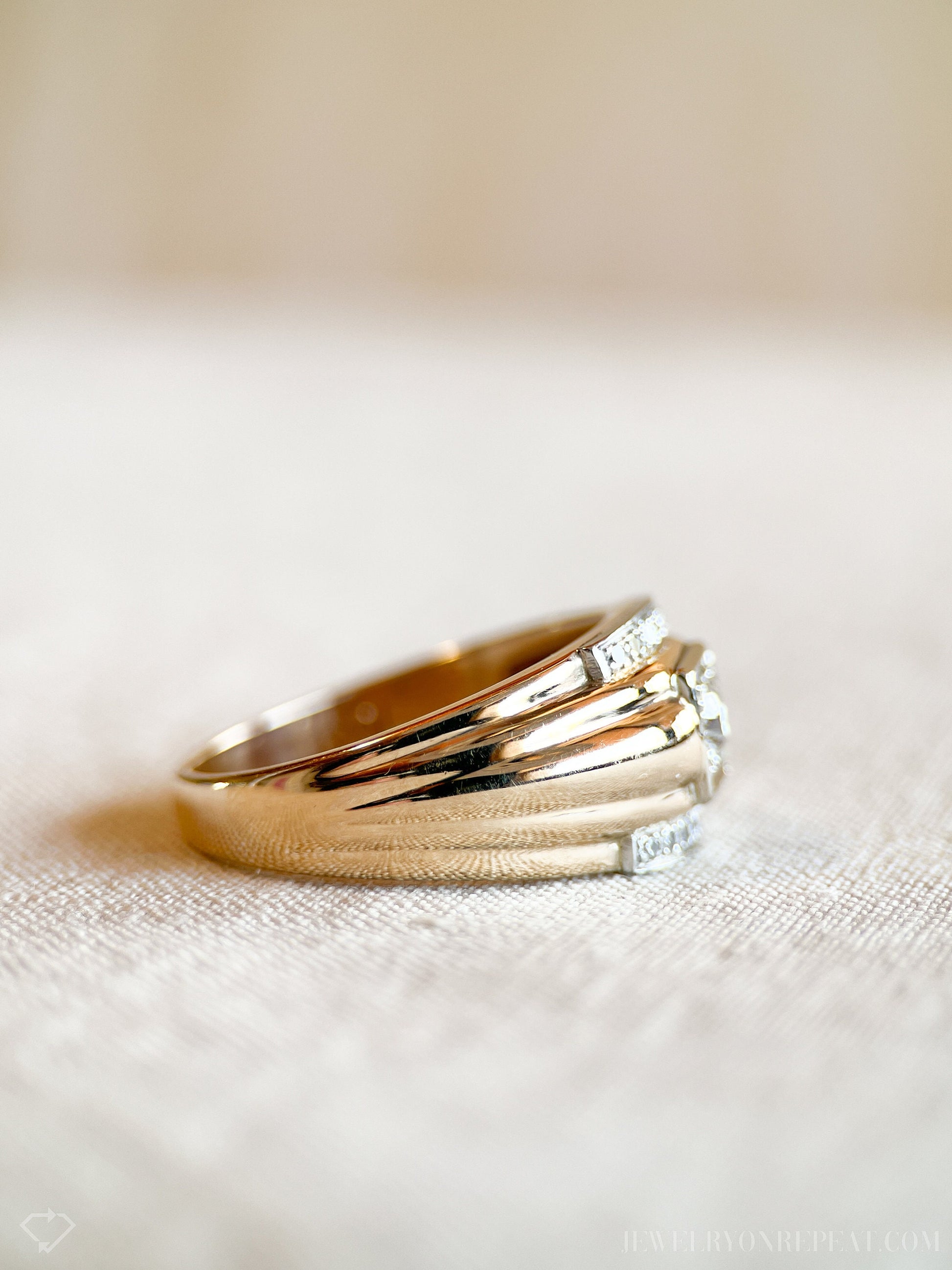 Vintage Mens Diamond Statement Wedding Ring in 10k Gold