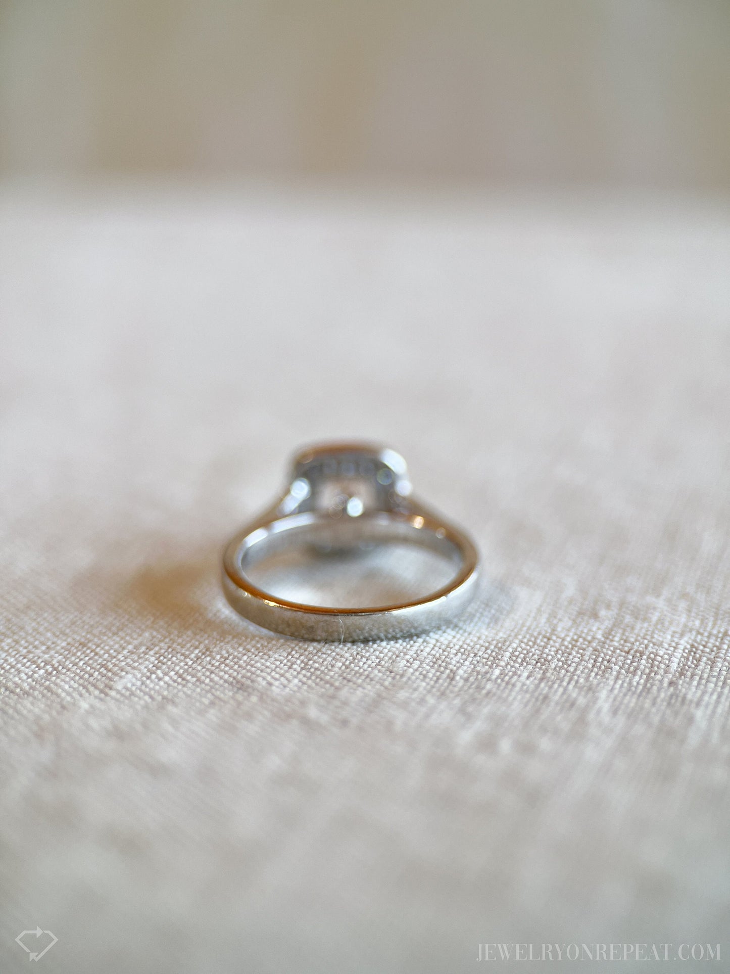 Vintage Morganite Halo Engagement Ring in 14k White Gold, Retro Jewelry from the 1990s - Timeless, Sustainable, @JewelryOnRepeat