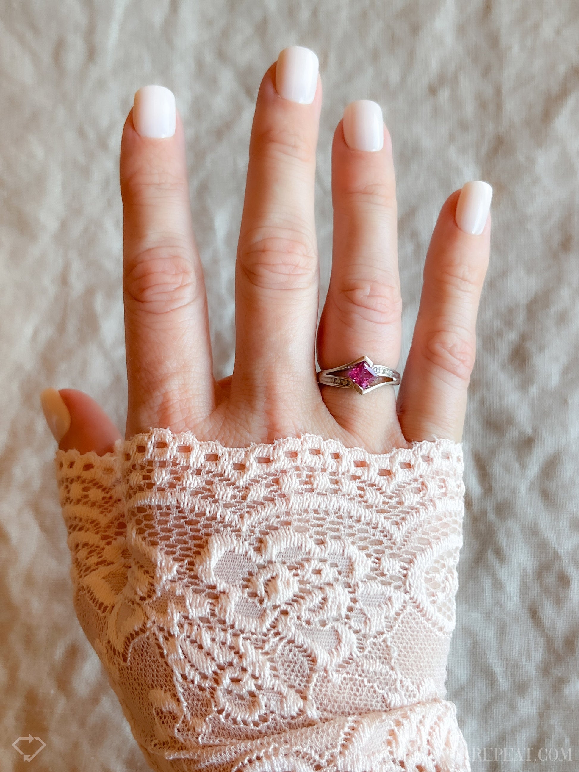 Vintage Pink Sapphire Gemstone Ring in 10k White Gold, Retro Jewelry from the 1990s - Timeless, Sustainable, @JewelryOnRepeat