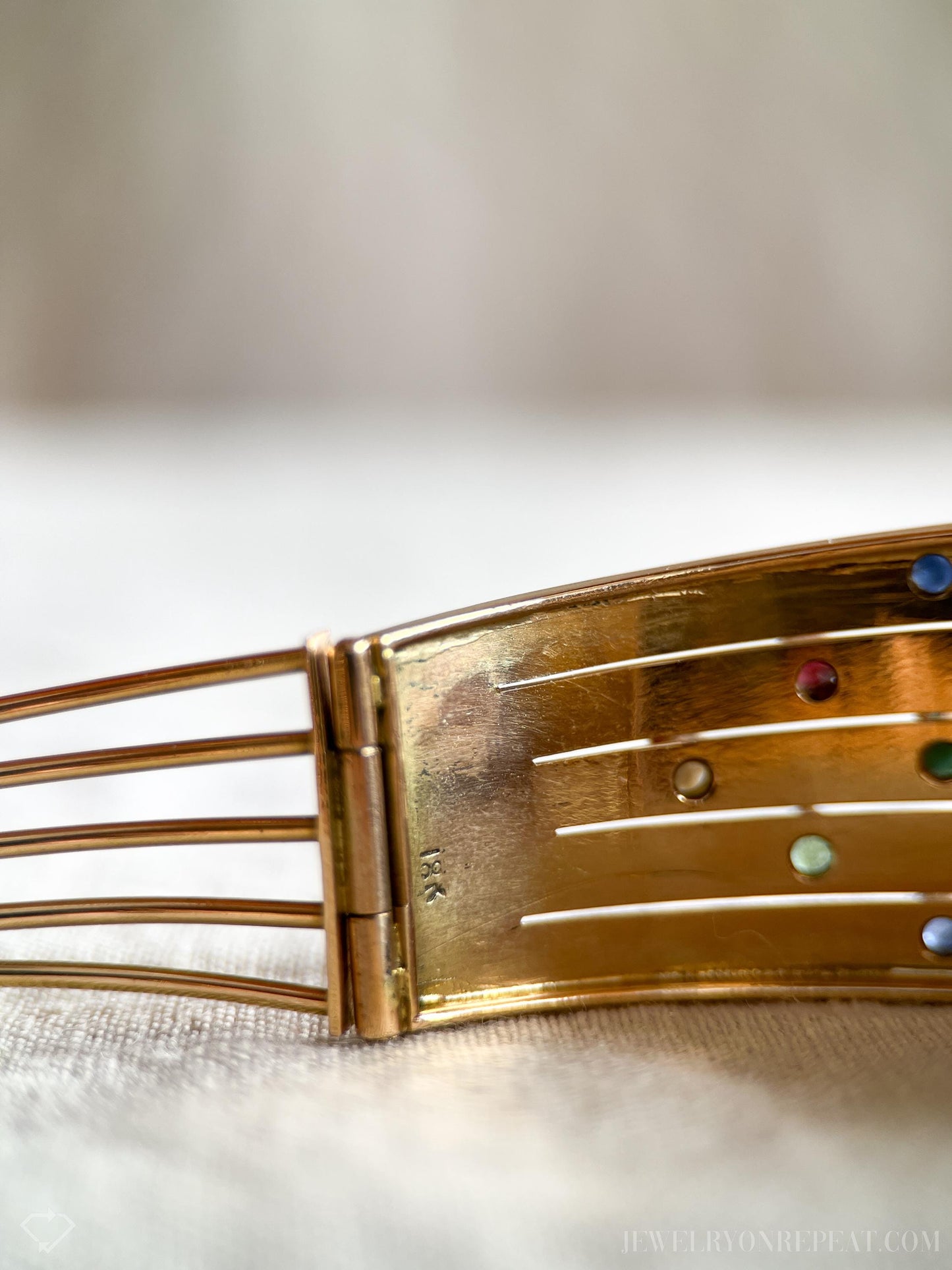 Vintage Multi Gemstone Bangle Cuff Bracelet in 18k Gold