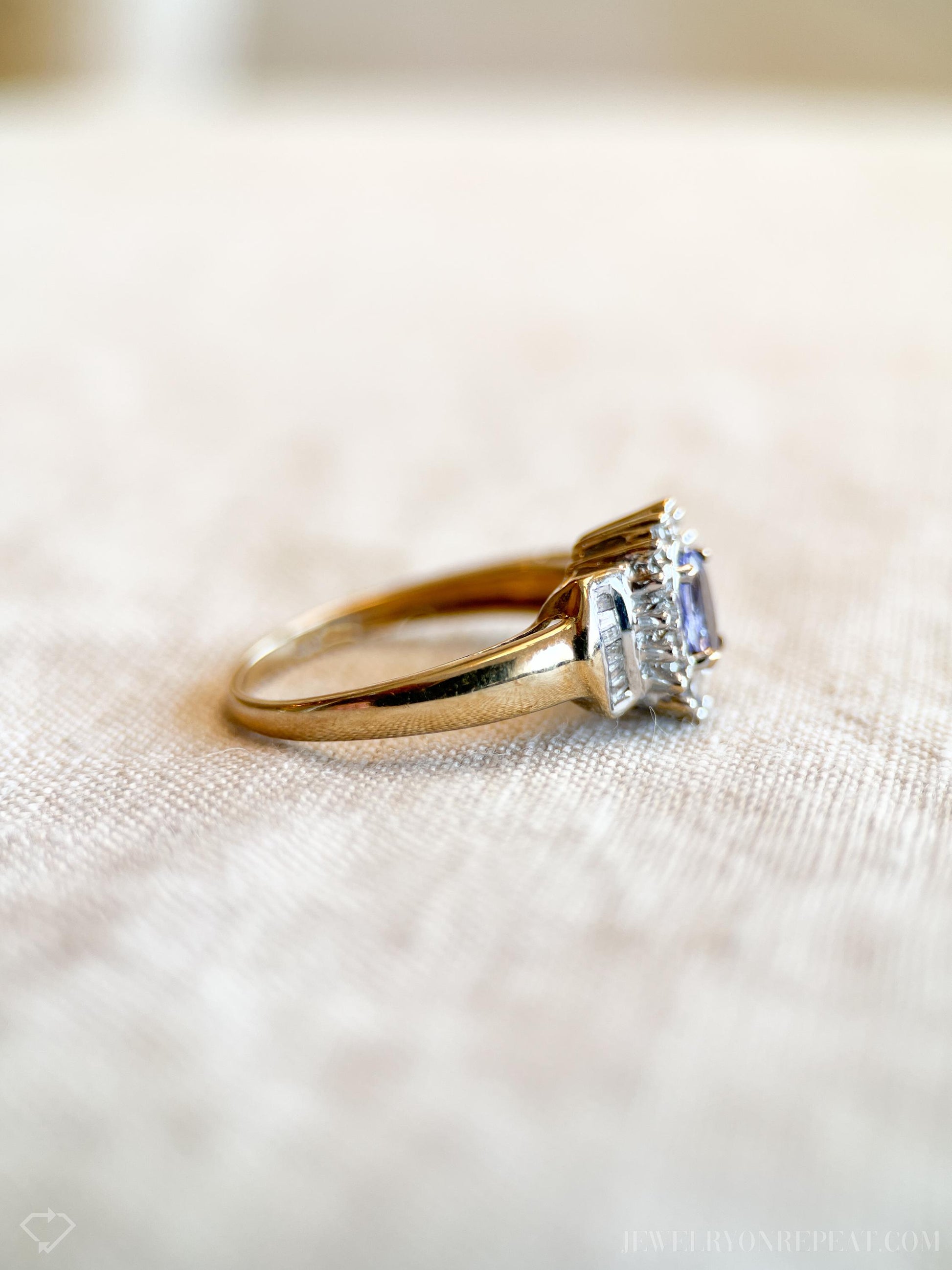 Vintage Tanzanite and Diamond Halo Gemstone Ring in 10k Gold, Retro Jewelry from the 1970s - Timeless, Sustainable, @JewelryOnRepeat