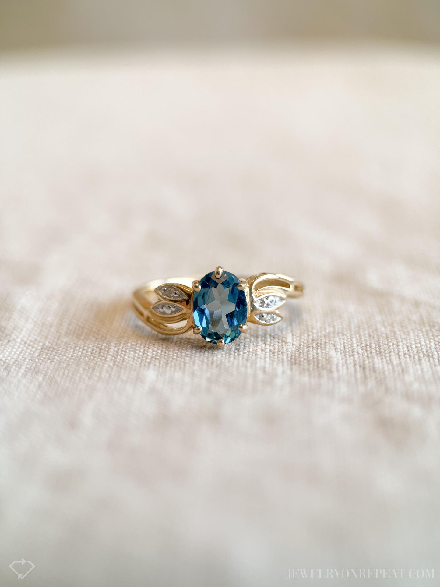 Vintage Blue Topaz and Diamond Ring in 10k Gold, Retro Jewelry from the 1990s - Timeless, Sustainable, @JewelryOnRepeat