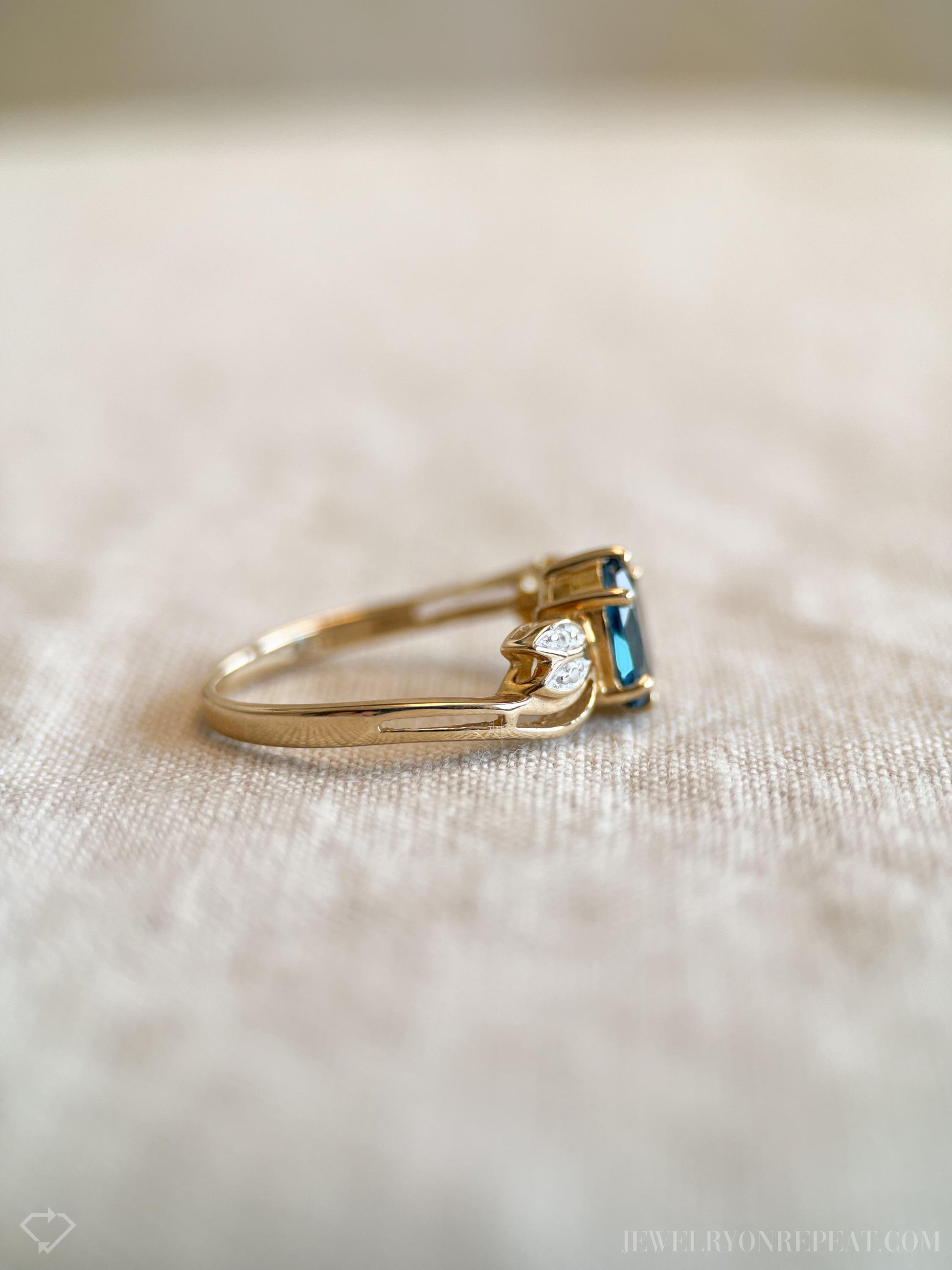 Vintage Blue Topaz and Diamond Ring in 10k Gold, Retro Jewelry from the 1990s - Timeless, Sustainable, @JewelryOnRepeat