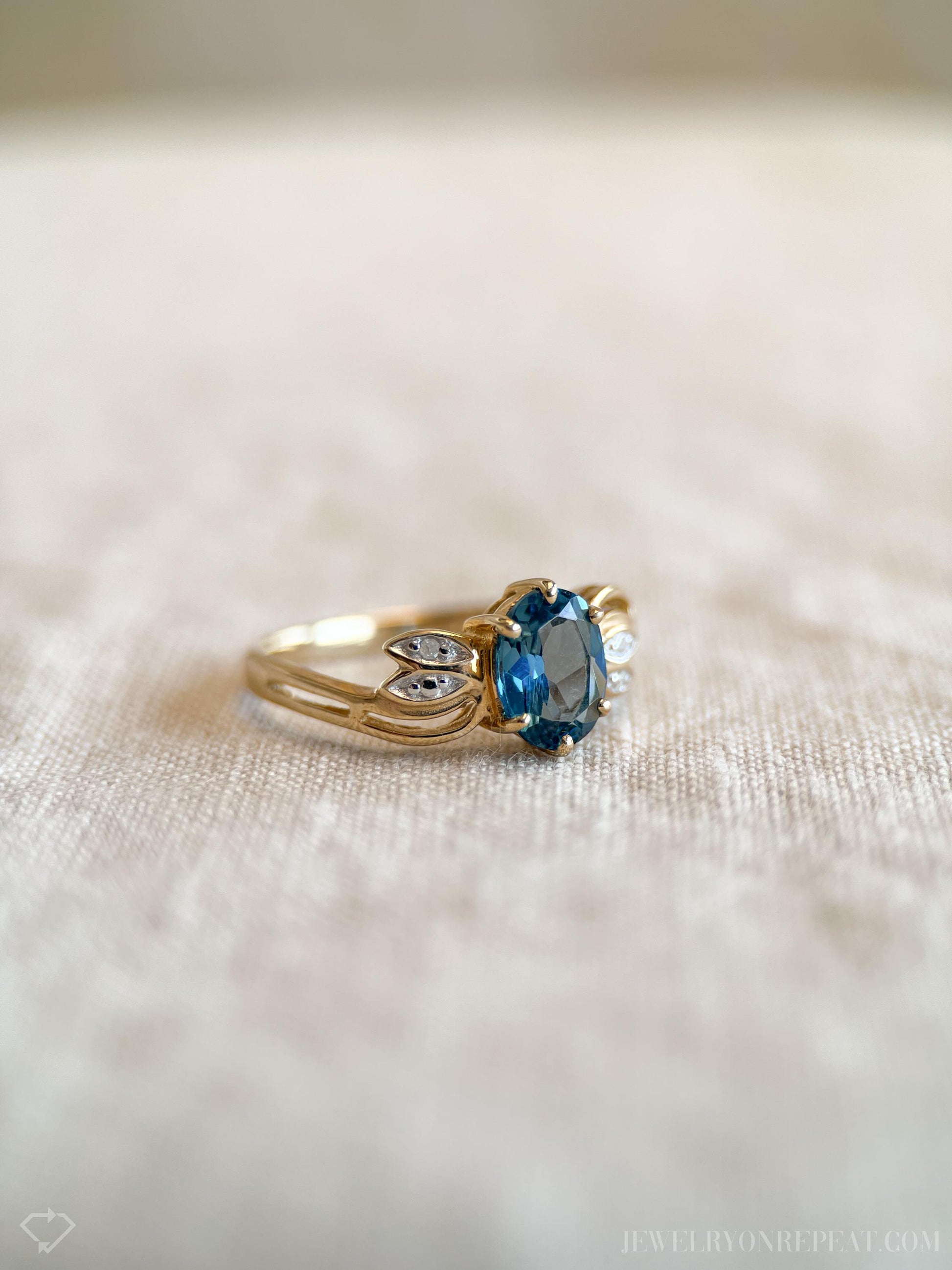 Vintage Blue Topaz and Diamond Ring in 10k Gold, Retro Jewelry from the 1990s - Timeless, Sustainable, @JewelryOnRepeat