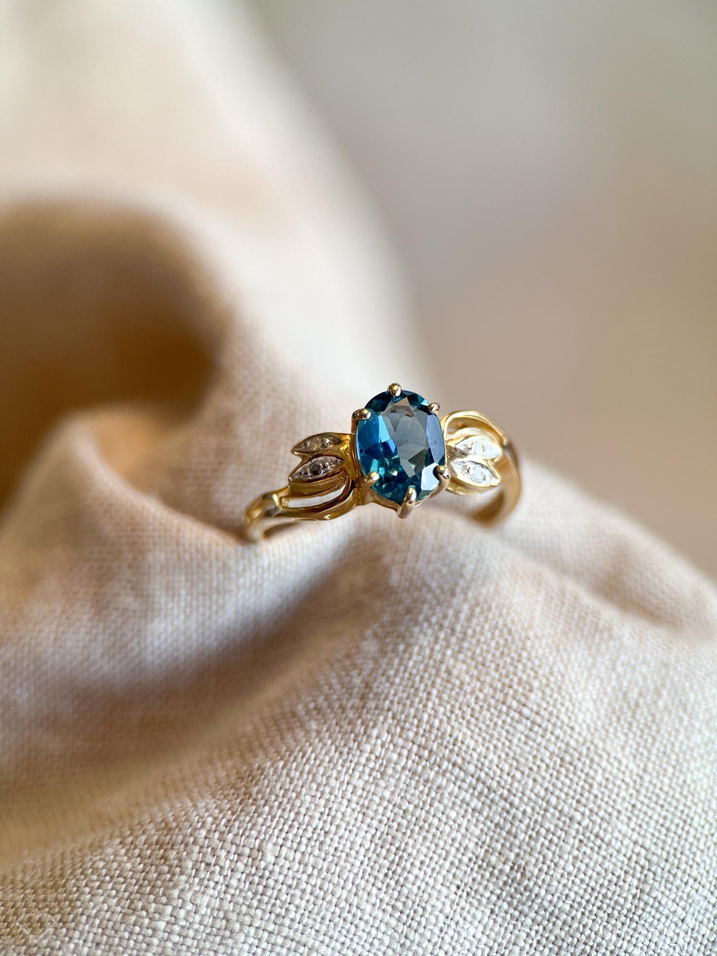 Vintage Blue Topaz and Diamond Ring in 10k Gold, Retro Jewelry from the 1990s - Timeless, Sustainable, @JewelryOnRepeat