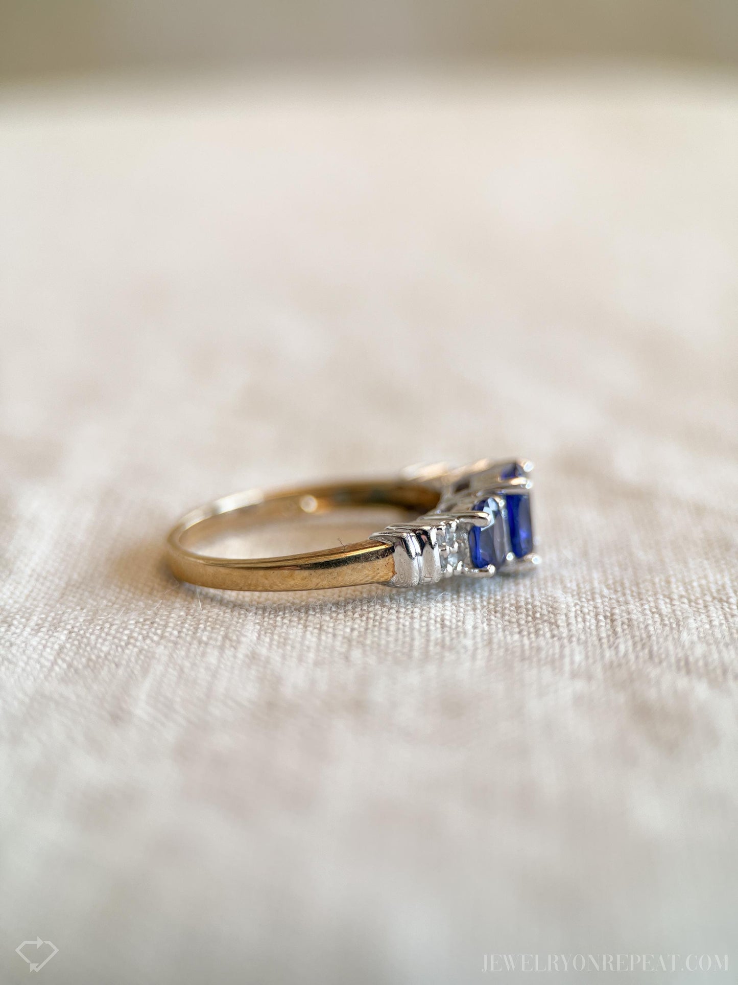 Vintage Sapphire Three Stone Gemstone Ring in 14k Gold, Retro Jewelry from the 1990s - Timeless, Sustainable, @JewelryOnRepeat