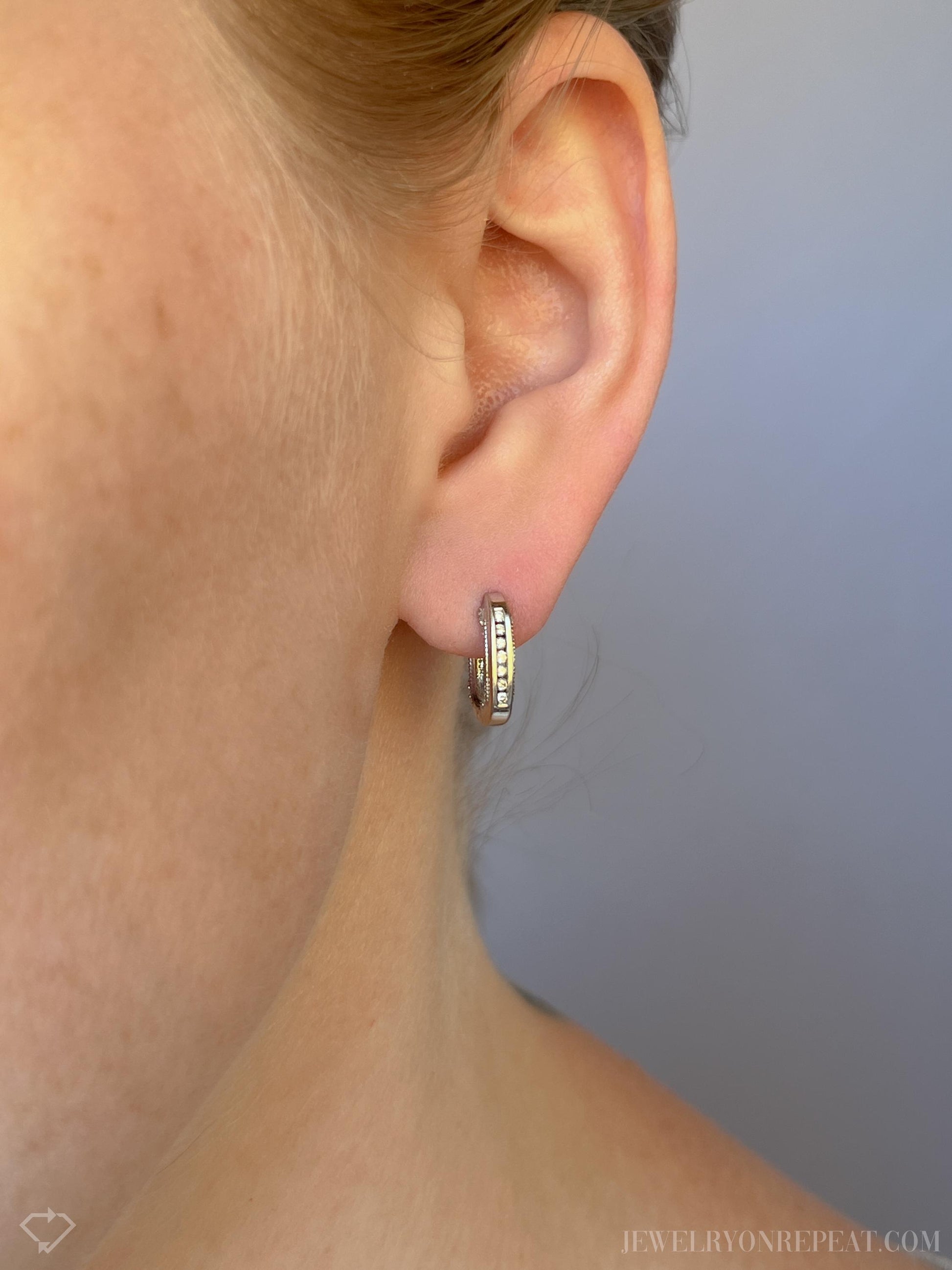 Vintage Diamond Hoop Earrings in 14k White Gold, Retro Jewelry from the 1990s - Timeless, Sustainable, @JewelryOnRepeat