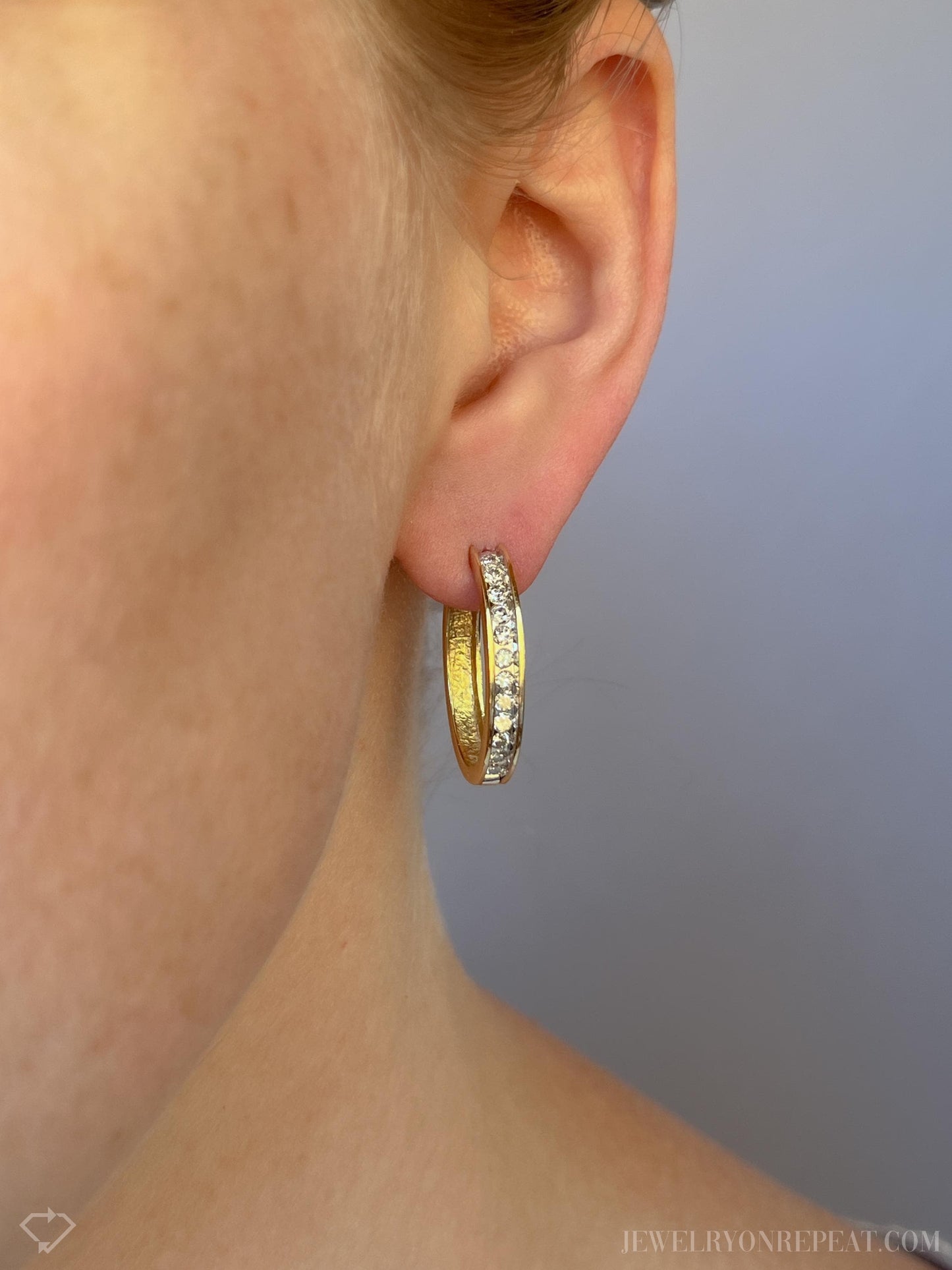 Vintage Diamond Oval Hoop Earrings in 14k Gold