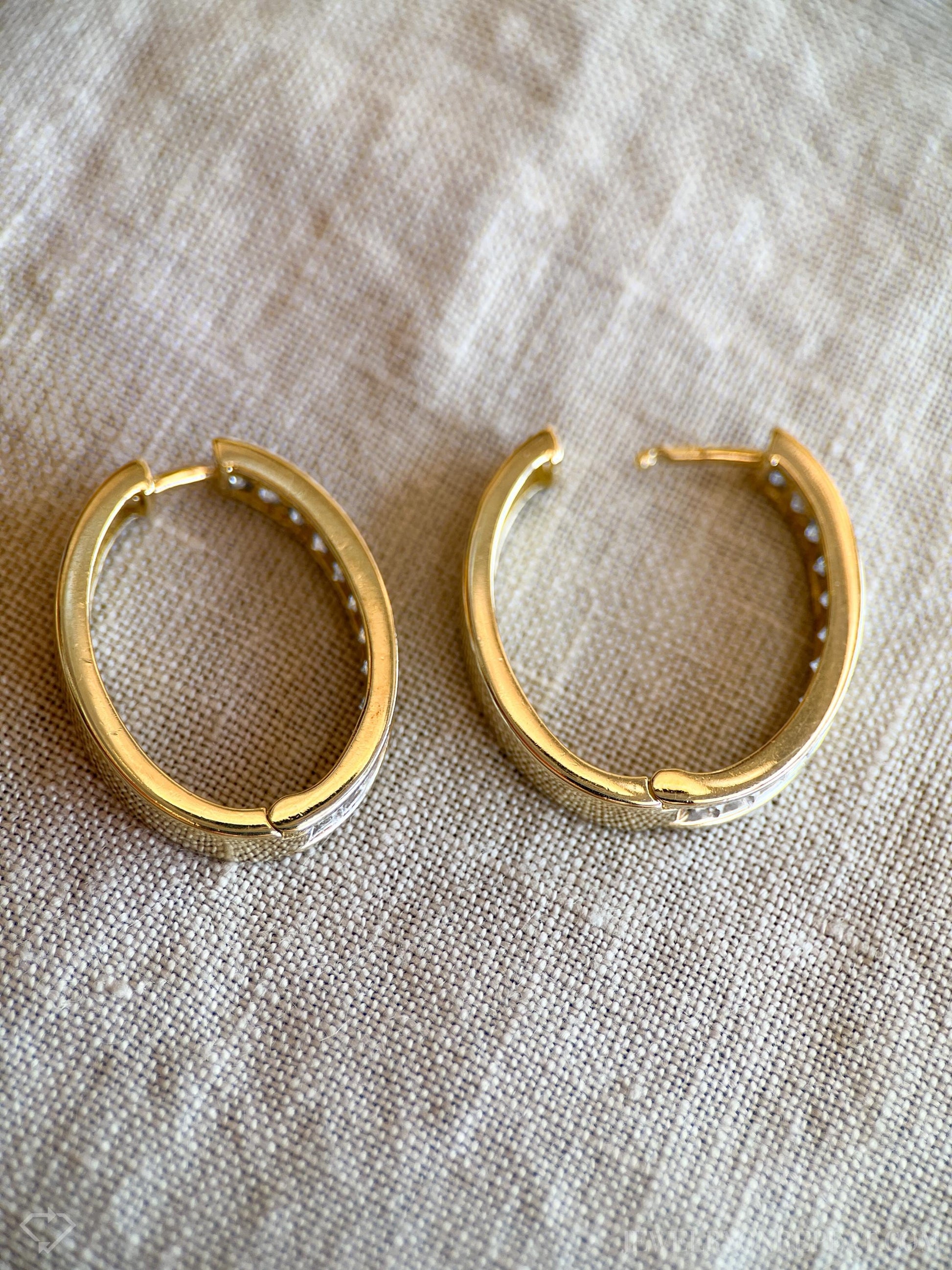 Vintage Diamond Oval Hoop Earrings in 14k Gold