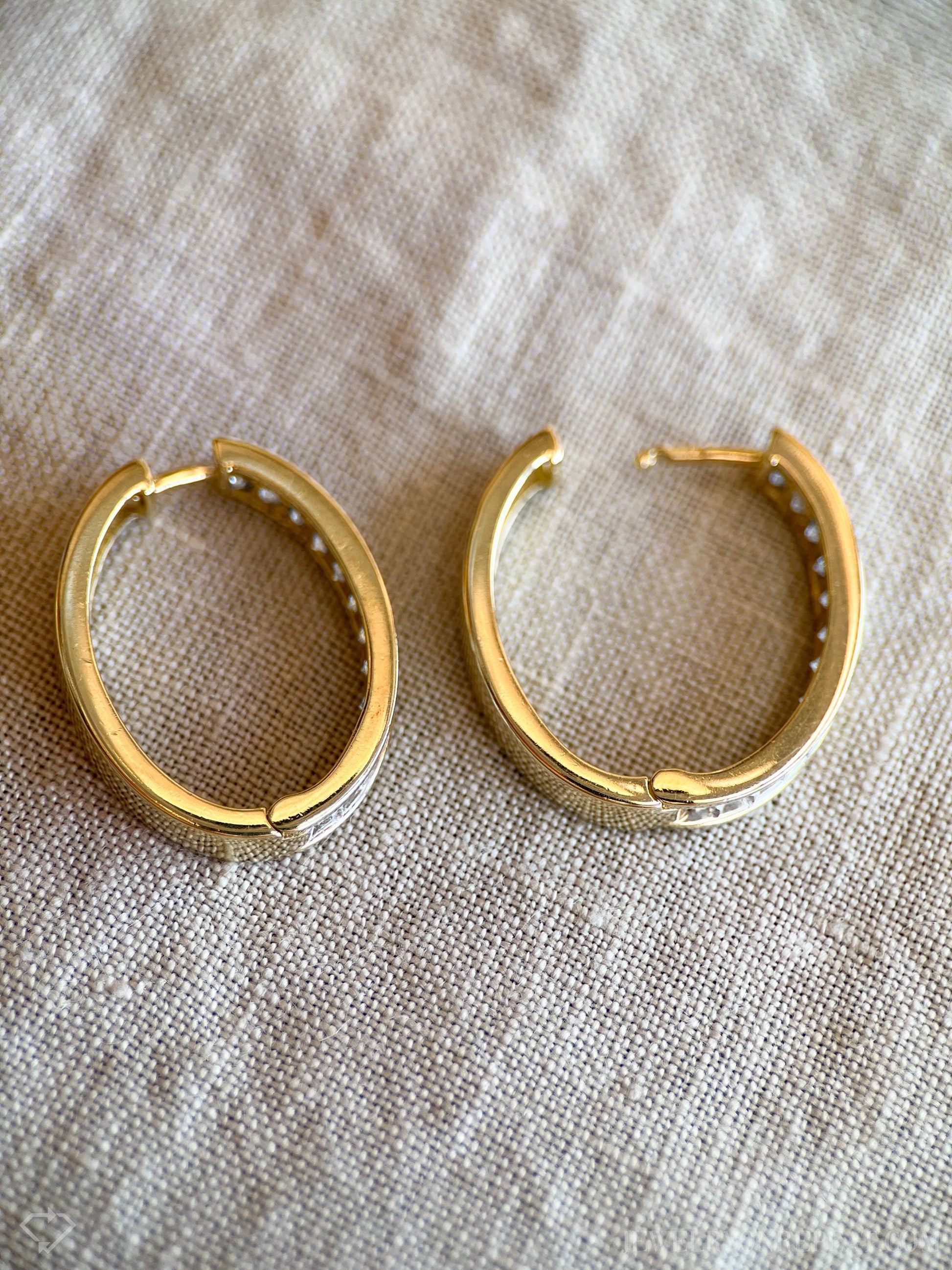 Vintage Diamond Oval Hoop Earrings in 14k Gold, Retro Jewelry from the 1990s - Timeless, Sustainable, @JewelryOnRepeat