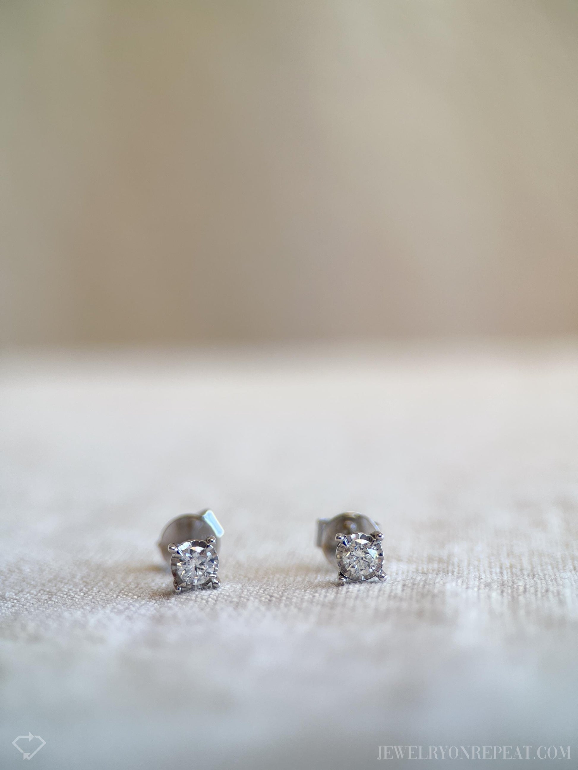 Vintage Diamond Stud Earrings in 14k White Gold