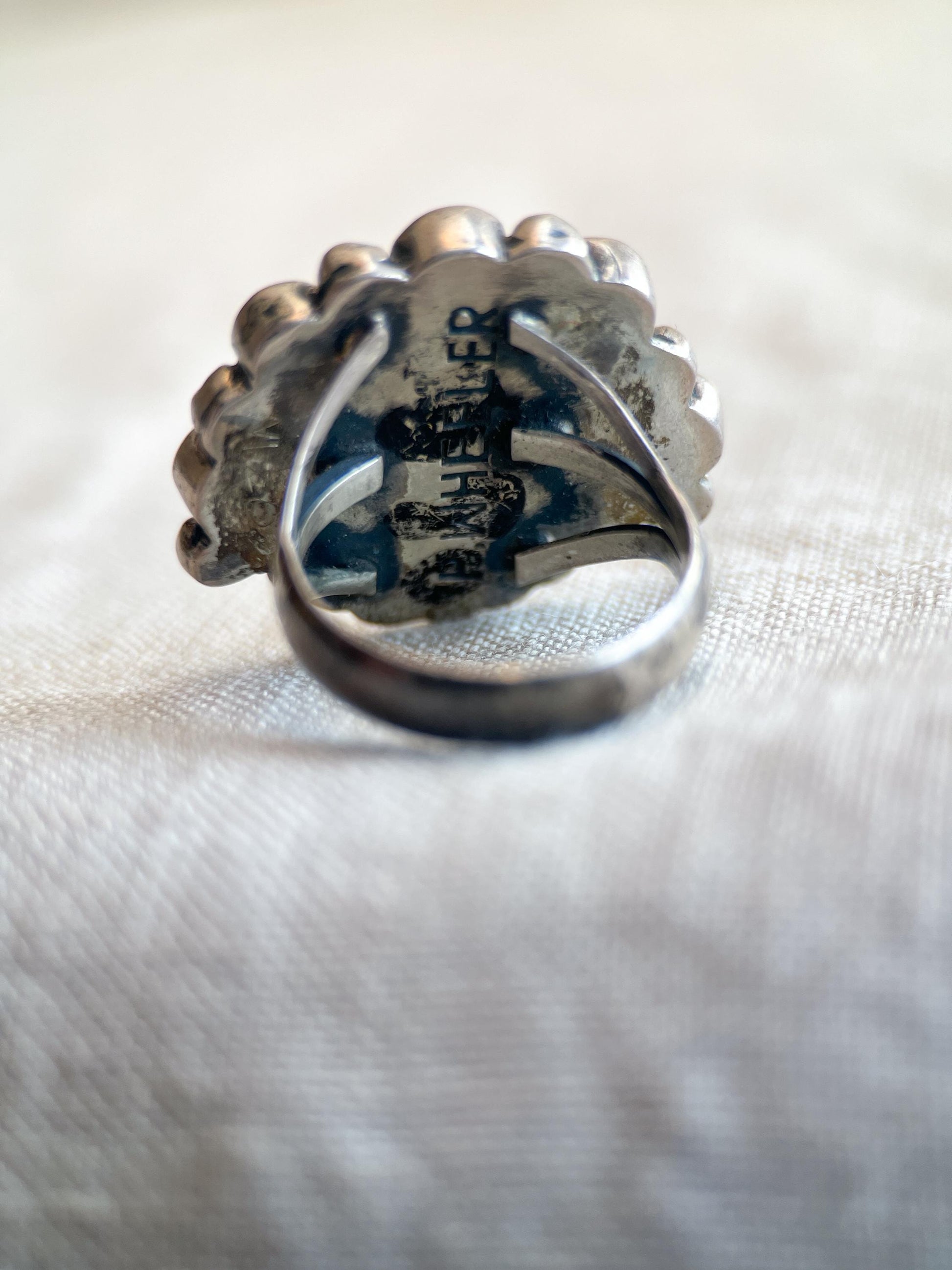 Vintage Zuni Sun Face Gemstone Ring in Sterling Silver