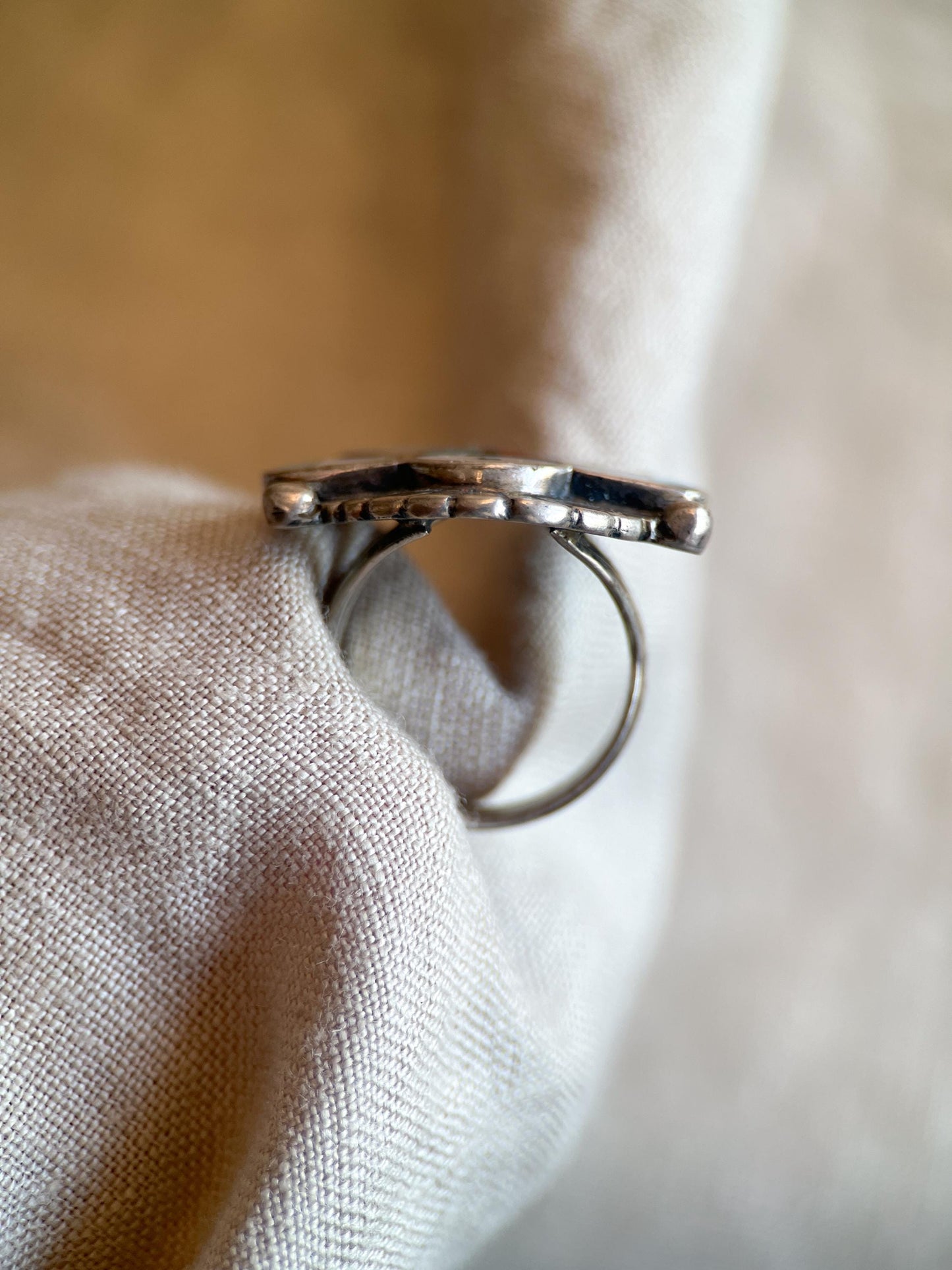 Vintage Zuni Sun Face Gemstone Ring in Sterling Silver