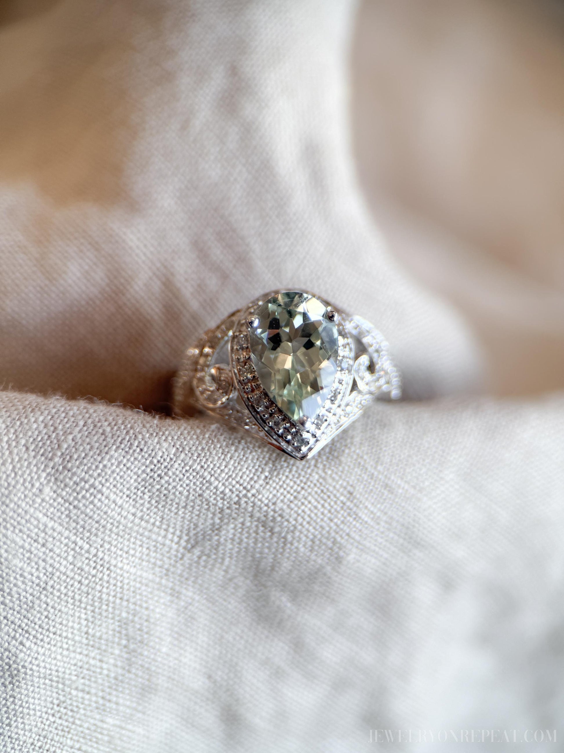 Vintage Green Prasiolite Gemstone Ring in 10k White Gold, Vintage Jewelry from the 1990s - Timeless, Sustainable, @JewelryOnRepeat