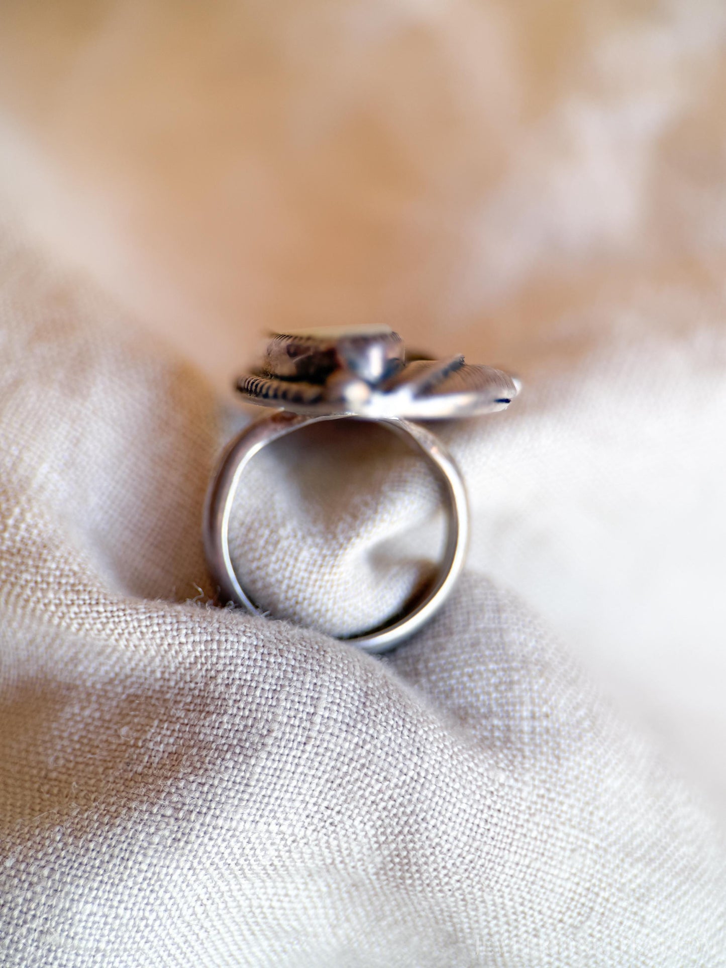 Vintage Mother of Pearl Large Floral Gemstone Ring in Sterling Silver