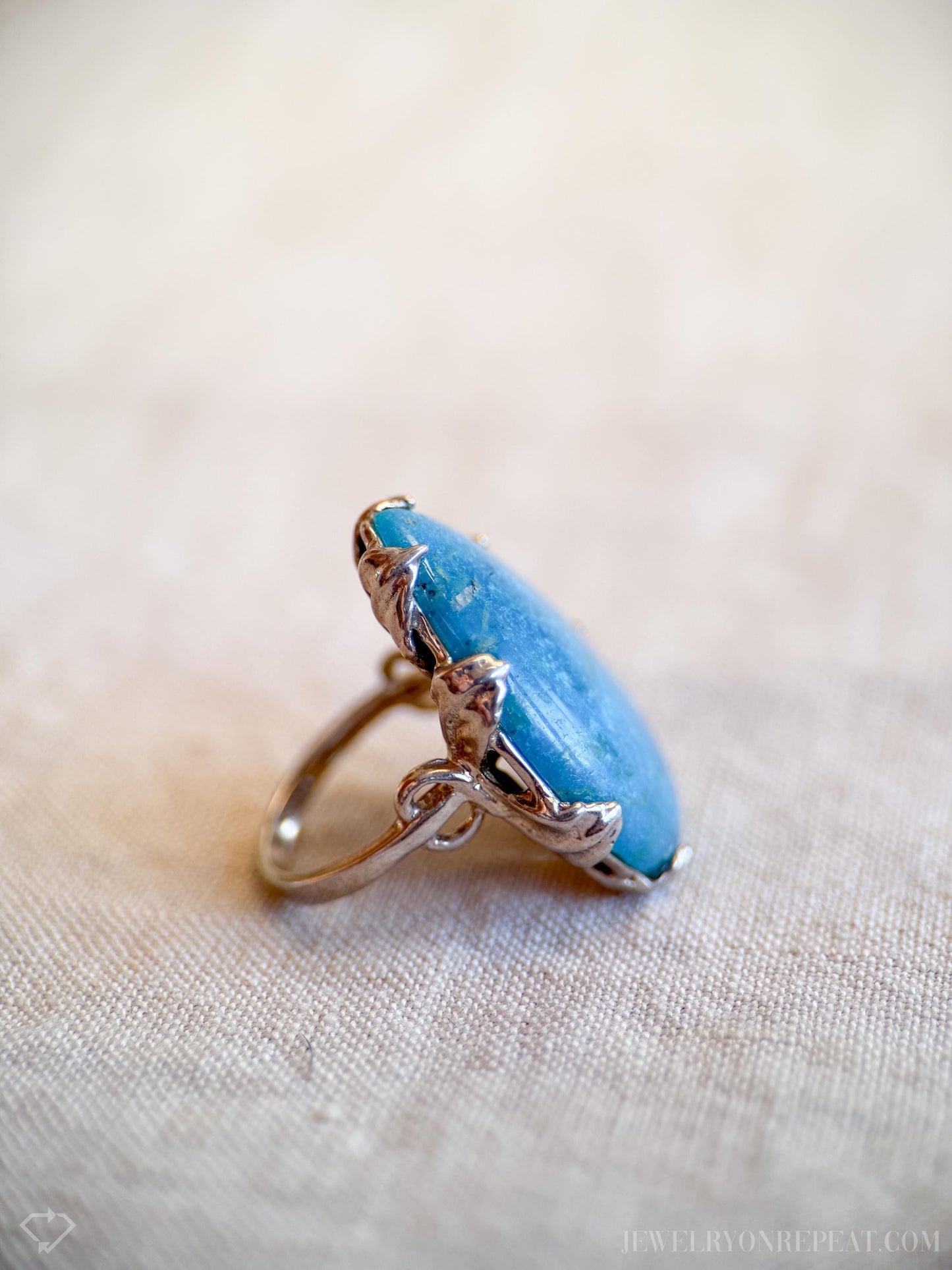 Vintage Chrysocolla Floral Gemstone Ring in Sterling Silver