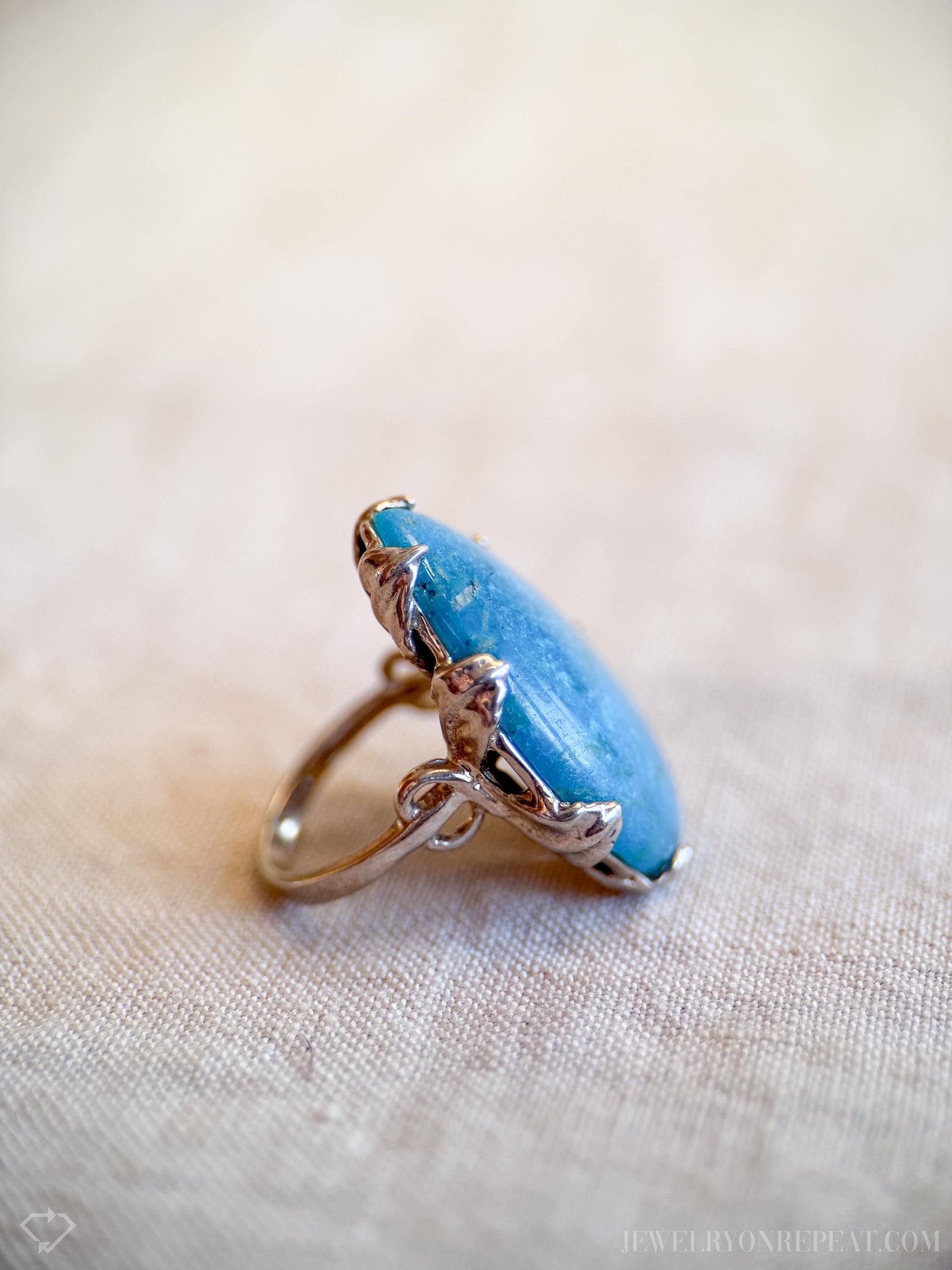 Vintage Chrysocolla Floral Gemstone Ring in Sterling Silver