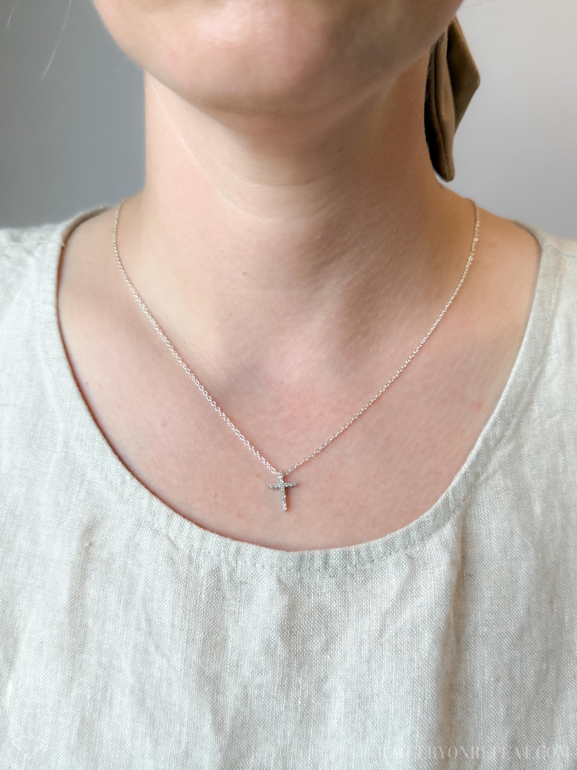 Vintage Diamond Cross Necklace in 14k White Gold, Vintage Jewelry from the 1990s - Timeless, Sustainable, @JewelryOnRepeat