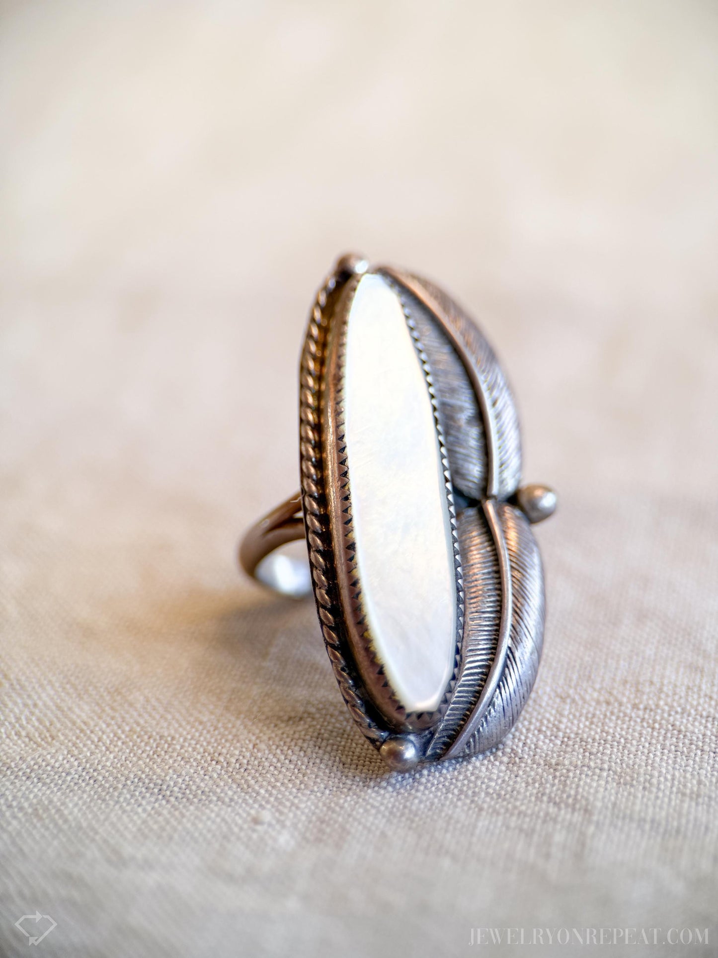 Vintage Mother of Pearl Large Floral Gemstone Ring in Sterling Silver