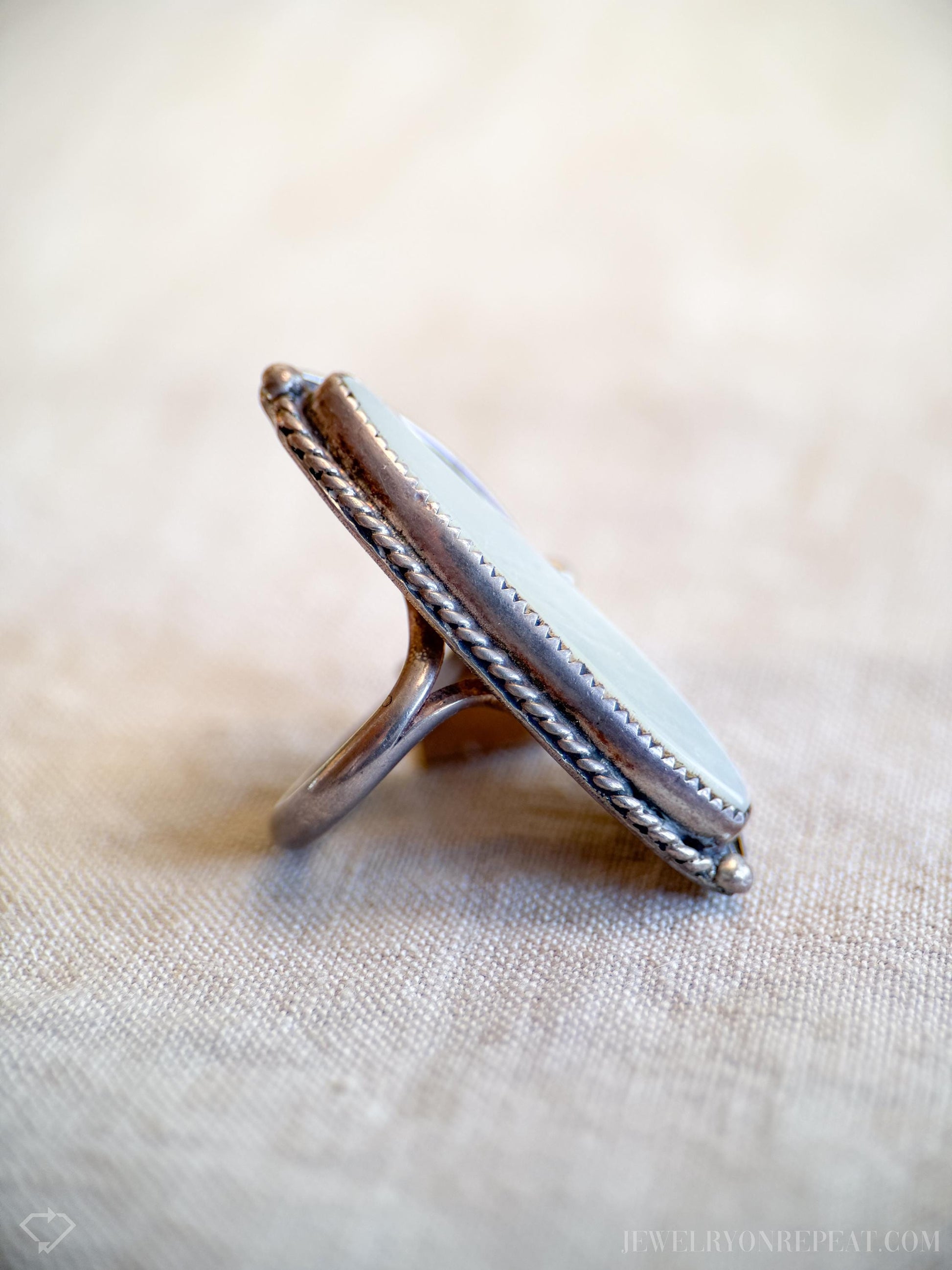 Vintage Mother of Pearl Large Floral Gemstone Ring in Sterling Silver