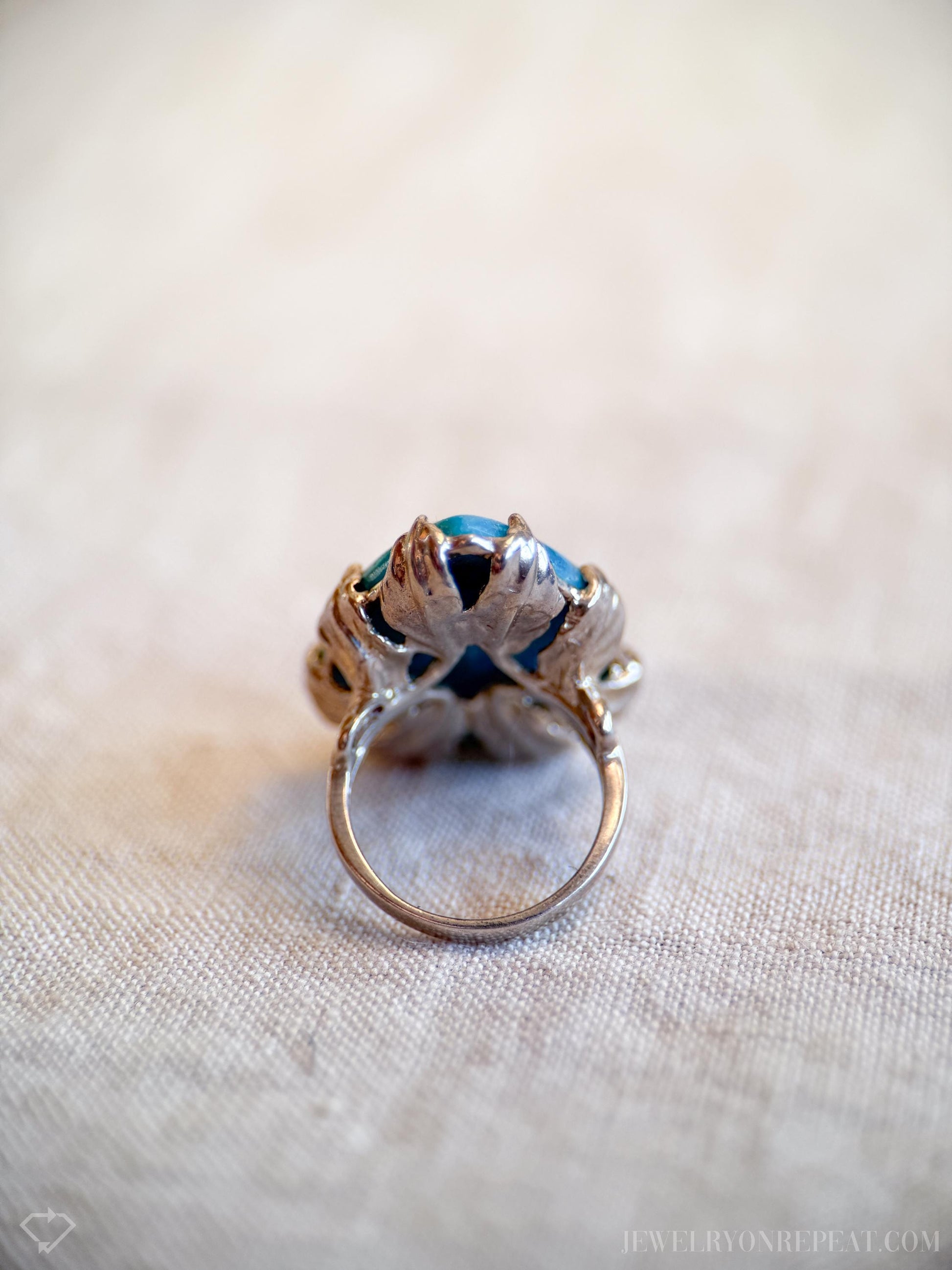Vintage Chrysocolla Floral Gemstone Ring in Sterling Silver