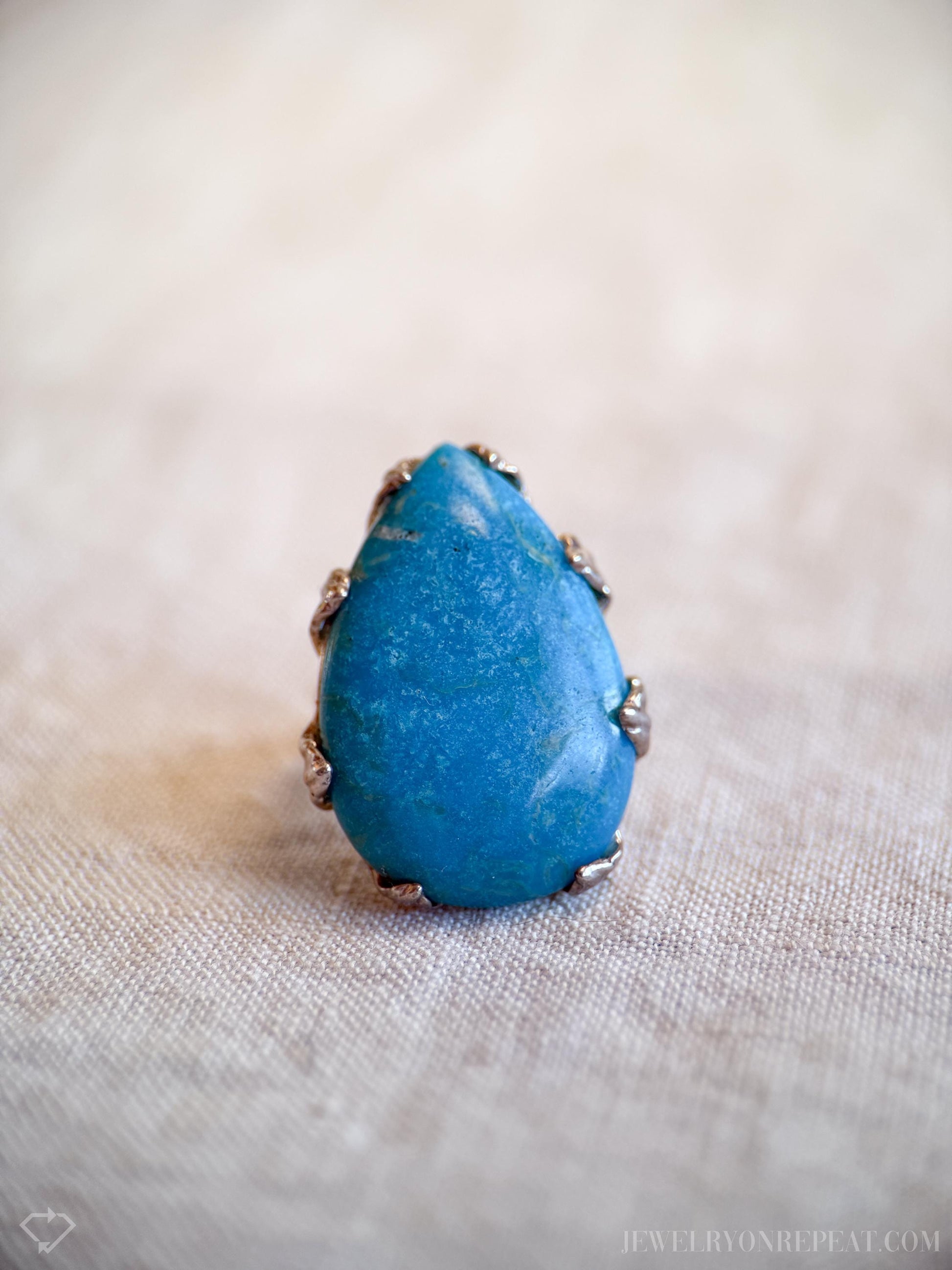 Vintage Chrysocolla Floral Gemstone Ring in Sterling Silver
