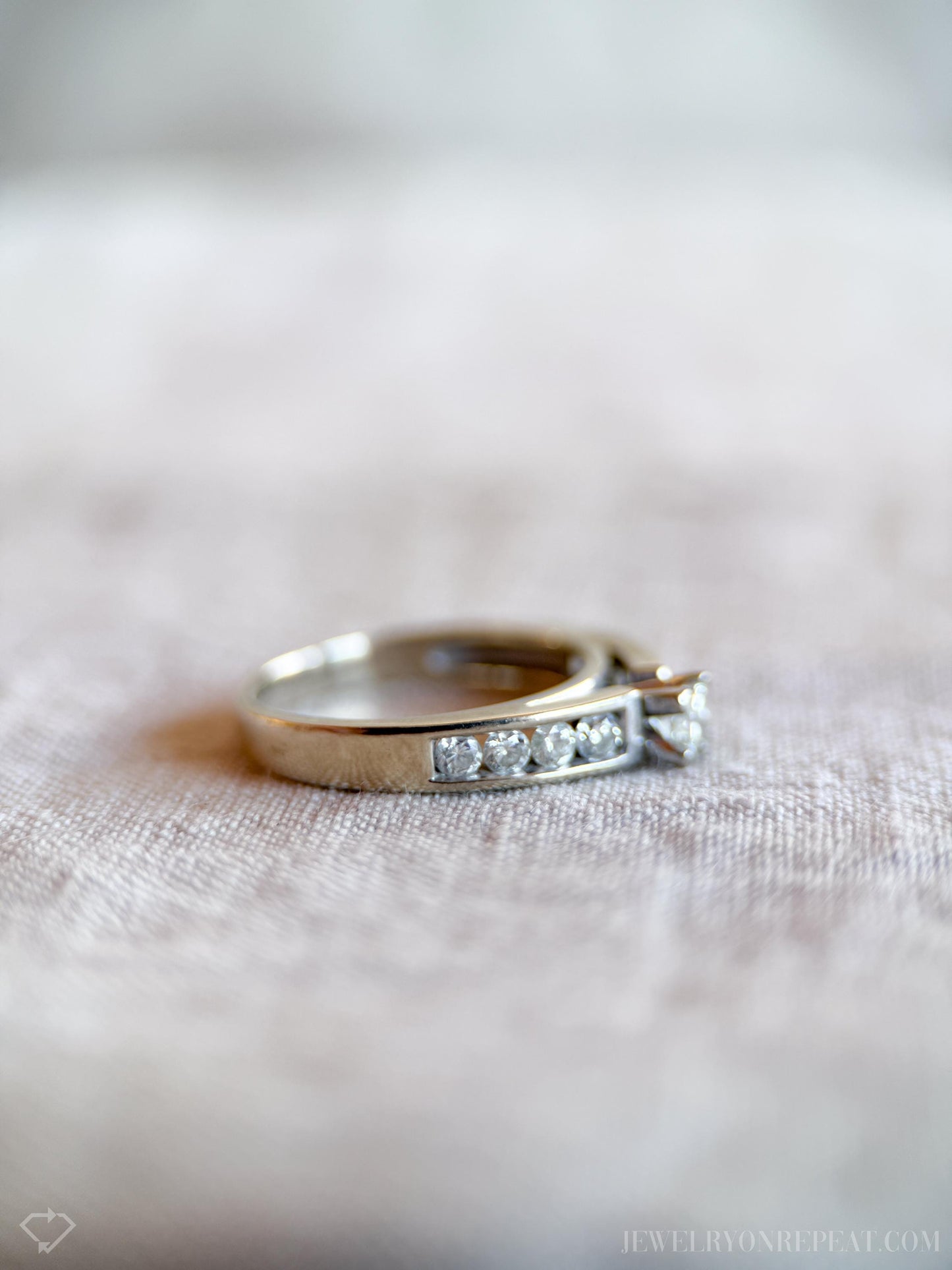 Vintage Princess Cut Diamond Channel Engagement Ring in 14k White Gold, Retro 1990s Jewelry