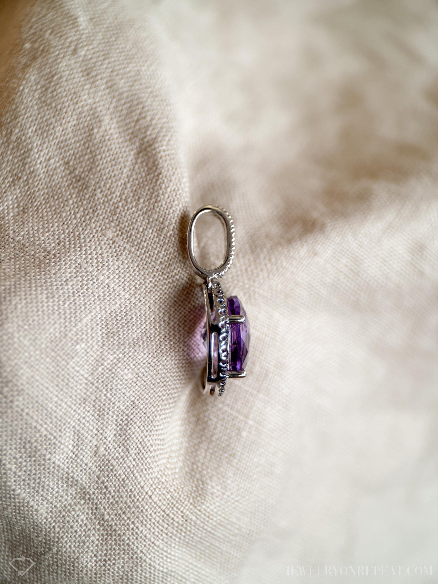 Vintage Amethyst Gemstone Halo Pendant in 14k Gold, Retro Jewelry from the 1990s - Timeless, Sustainable, @JewelryOnRepeat