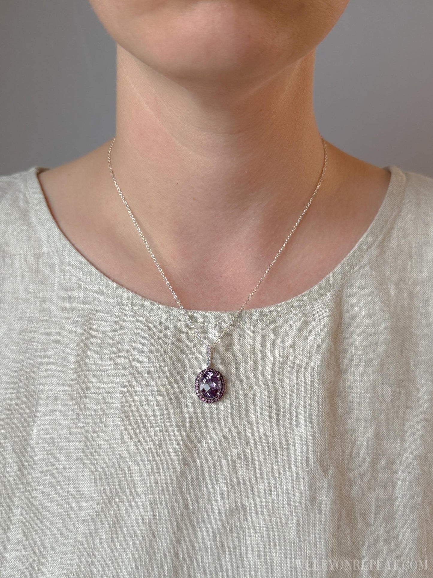 Vintage Amethyst Gemstone Halo Pendant in 14k Gold, Retro Jewelry from the 1990s - Timeless, Sustainable, @JewelryOnRepeat