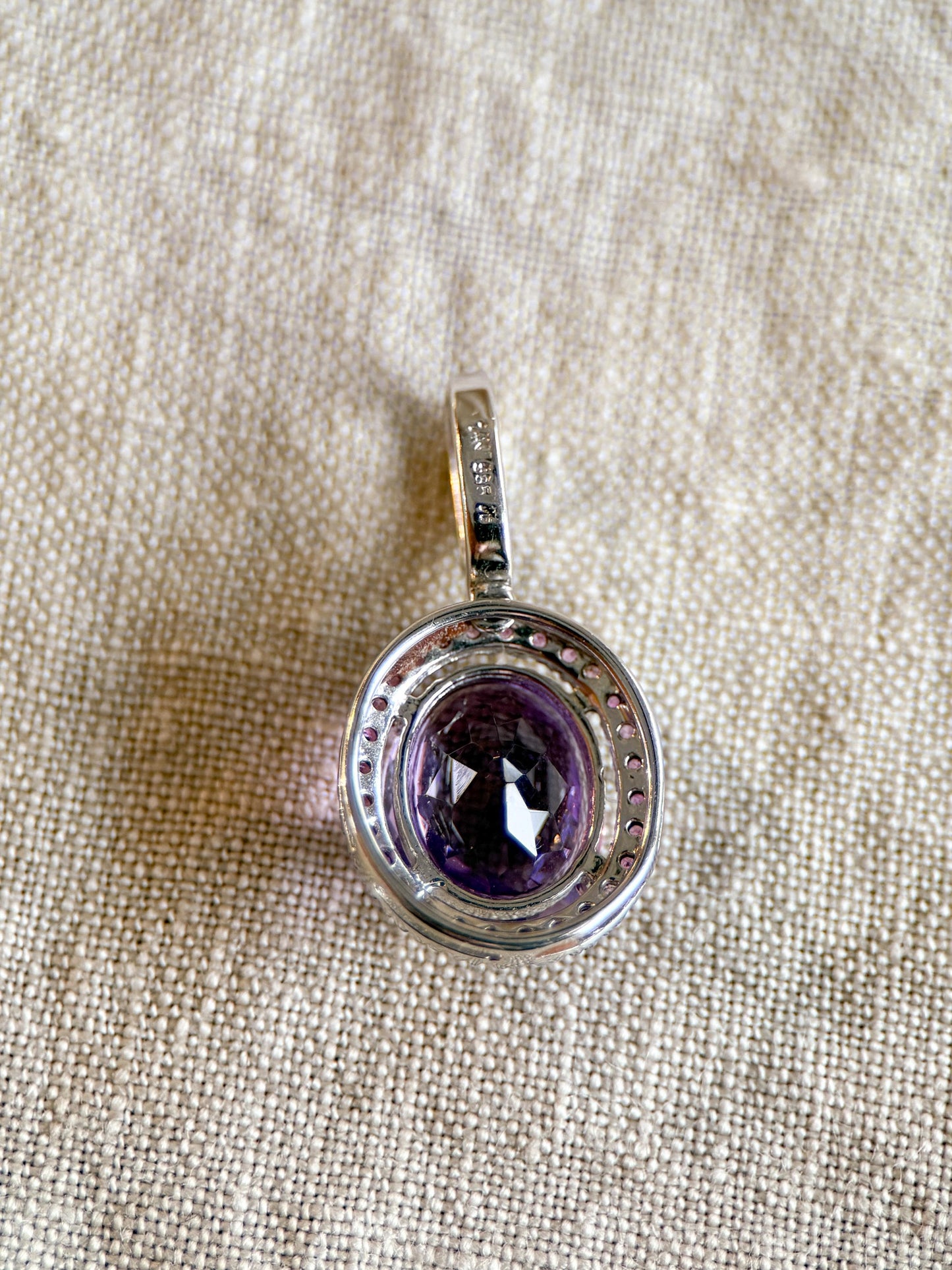 Vintage Amethyst Gemstone Halo Pendant in 14k Gold, Retro Jewelry from the 1990s - Timeless, Sustainable, @JewelryOnRepeat