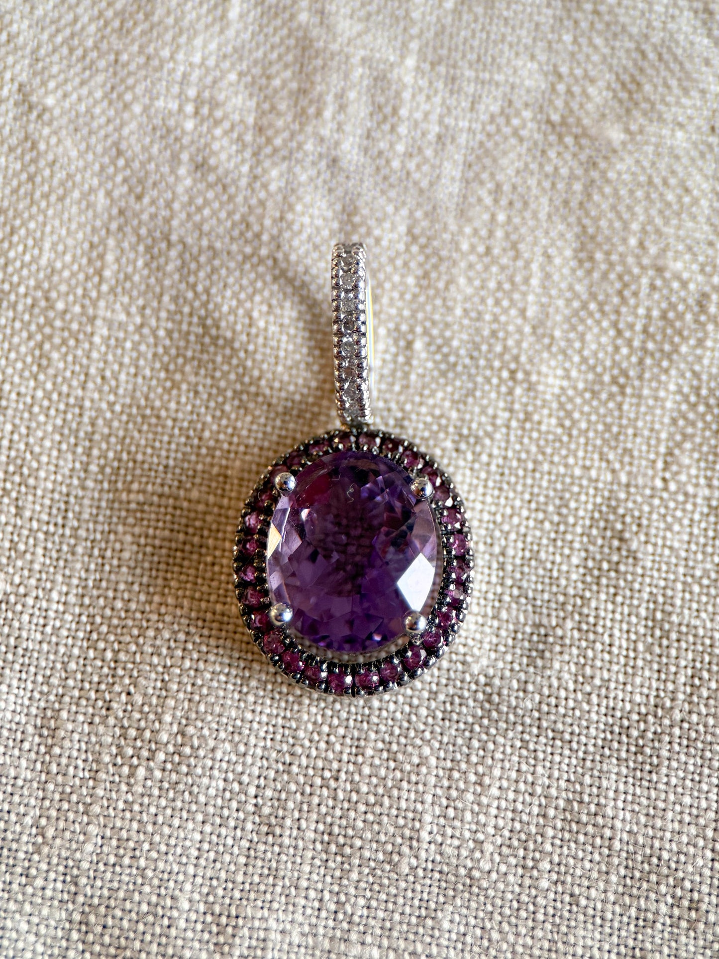 Vintage Amethyst Gemstone Halo Pendant in 14k Gold, Retro Jewelry from the 1990s - Timeless, Sustainable, @JewelryOnRepeat