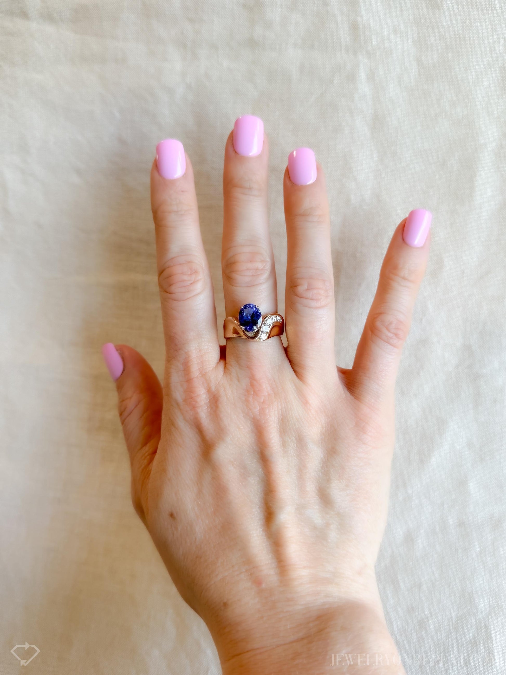 Vintage 14k Gold Tanzanite Diamond Ring - 1990s Retro Gemstone Jewelry
