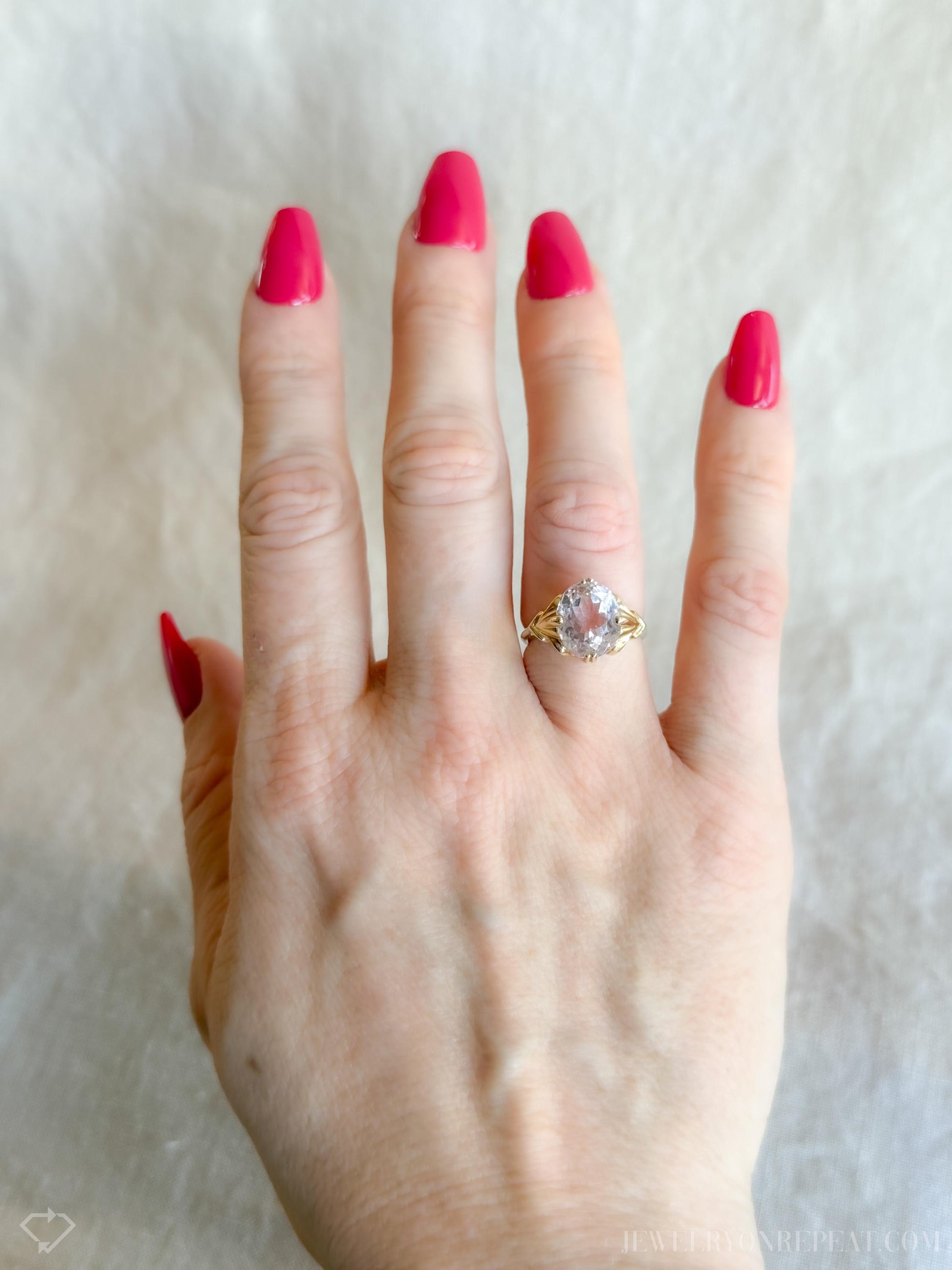 Vintage Kunzite Gemstone Ring in 14k Gold, Retro Jewelry from the 1990s