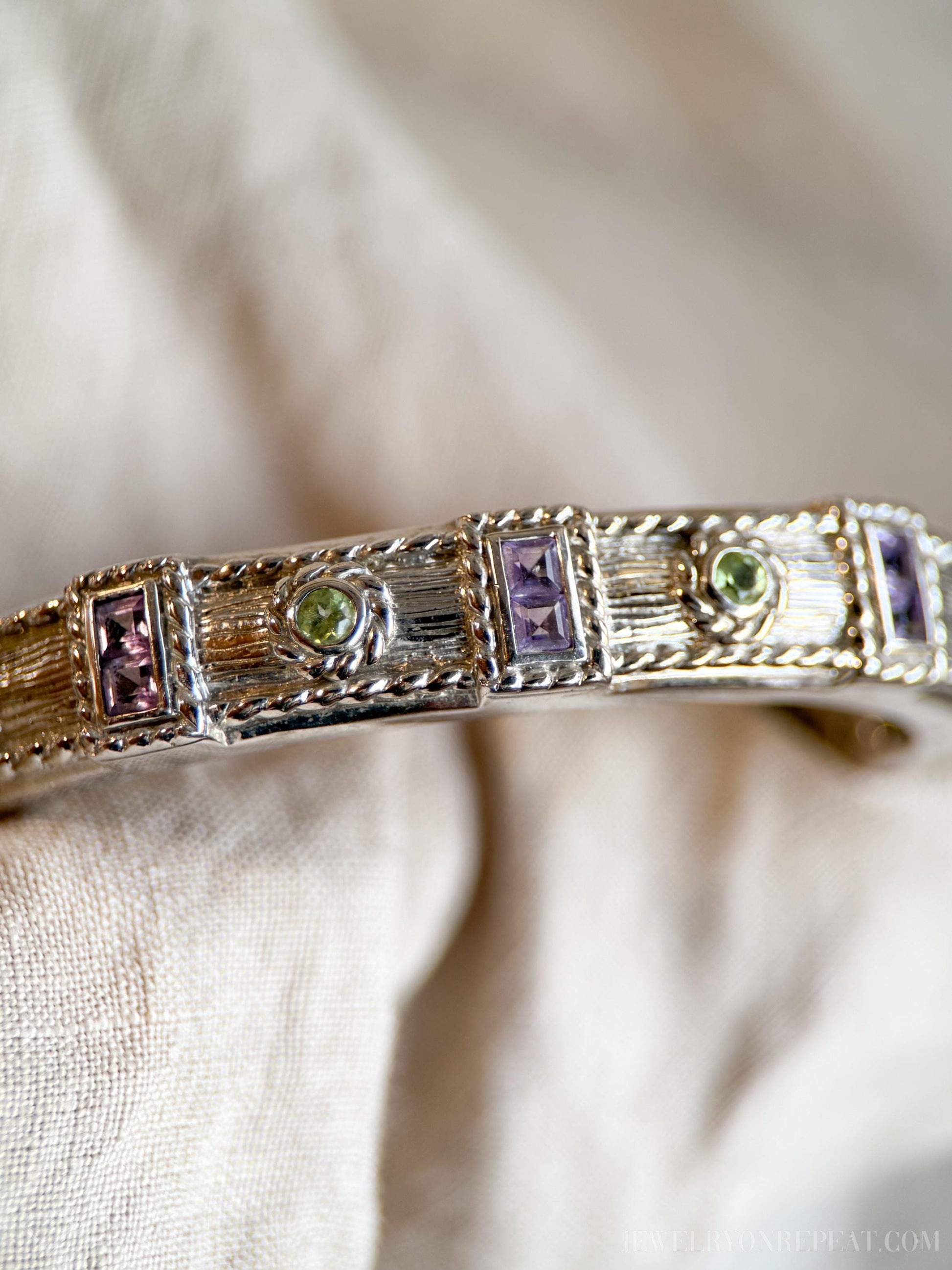 Vintage Judith Ripka Sterling Silver Amethyst Peridot Cuff Bracelet