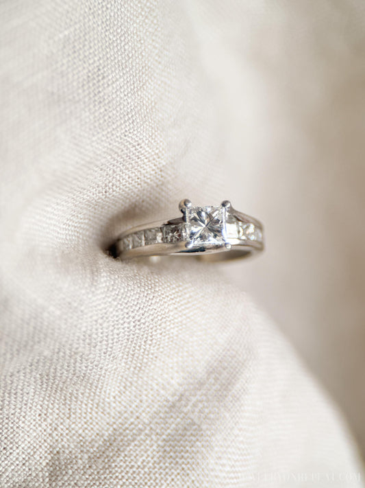 Vintage Diamond Princess Cut Channel Set Engagement Ring in 14k White Gold - Retro 1990s Jewelry - Timeless, Sustainable, @JewelryOnRepeat