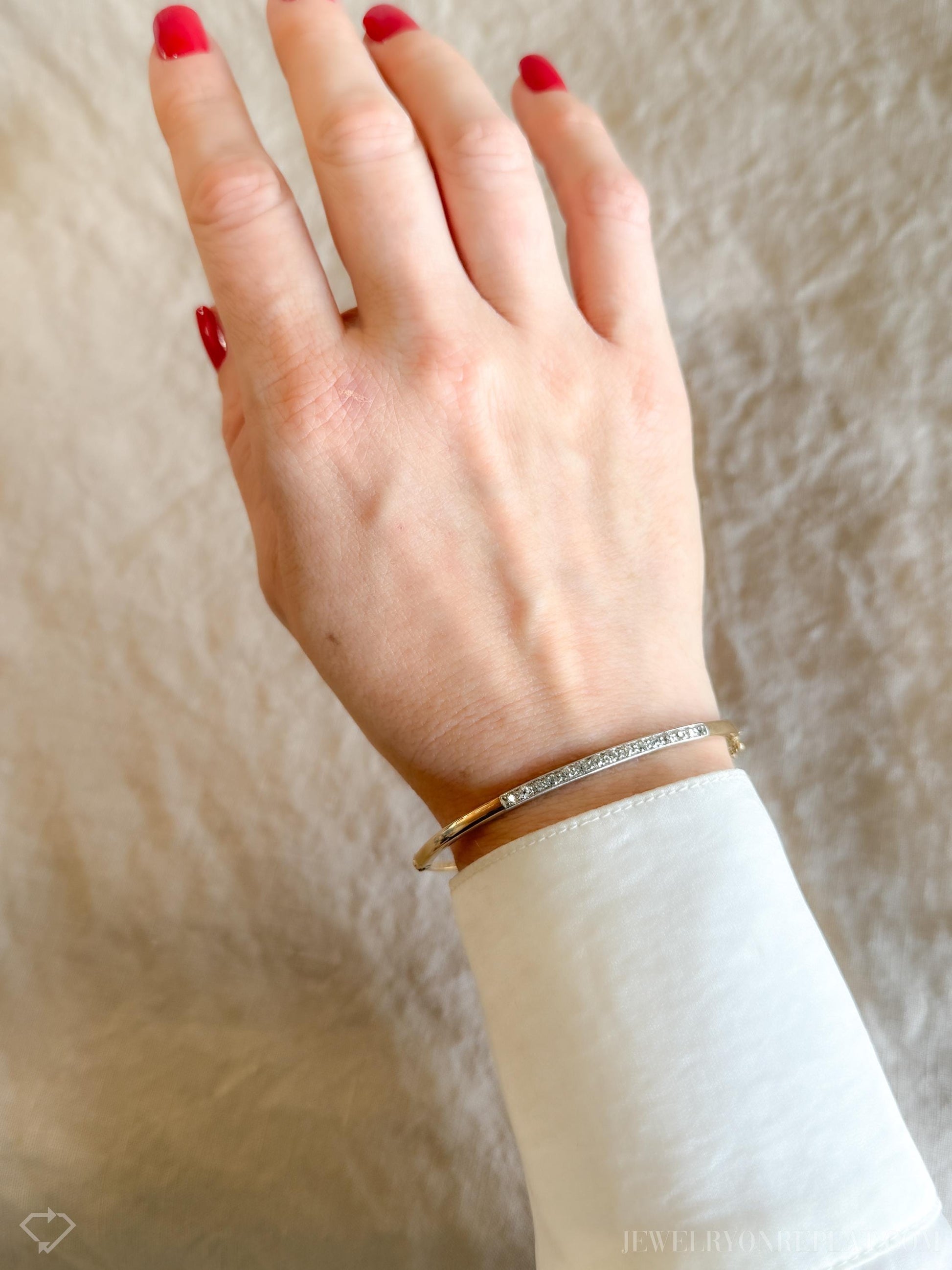 Vintage Diamond Hinged Bangle Bracelet in 14k Gold, Antique Jewelry from the 1920s - Timeless, Sustainable, @JewelryOnRepeat