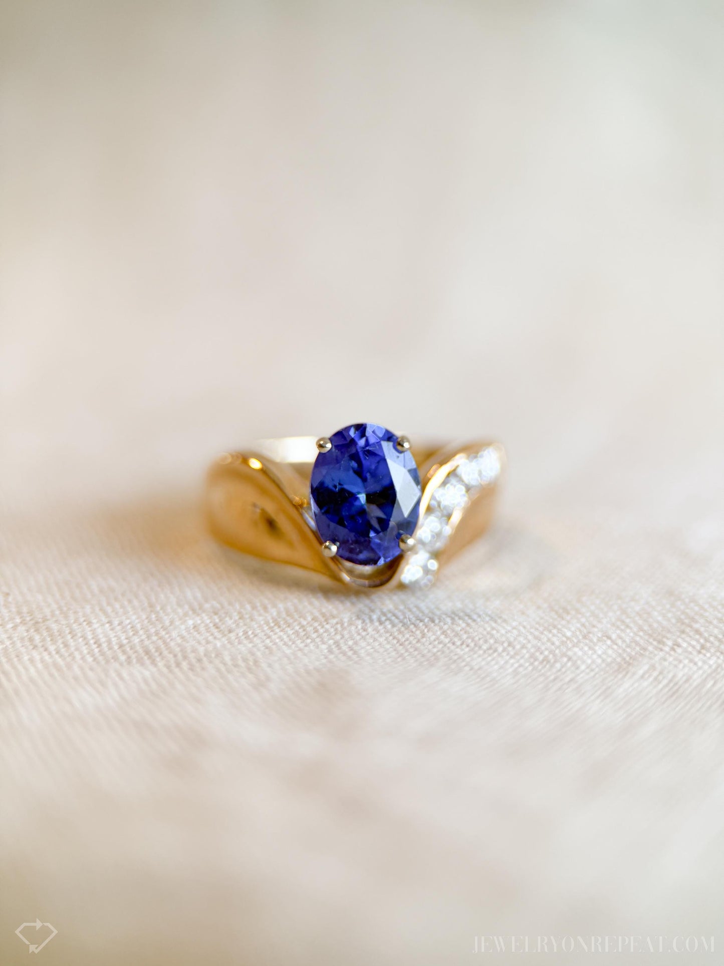Vintage 14k Gold Tanzanite Diamond Ring - 1990s Retro Gemstone Jewelry