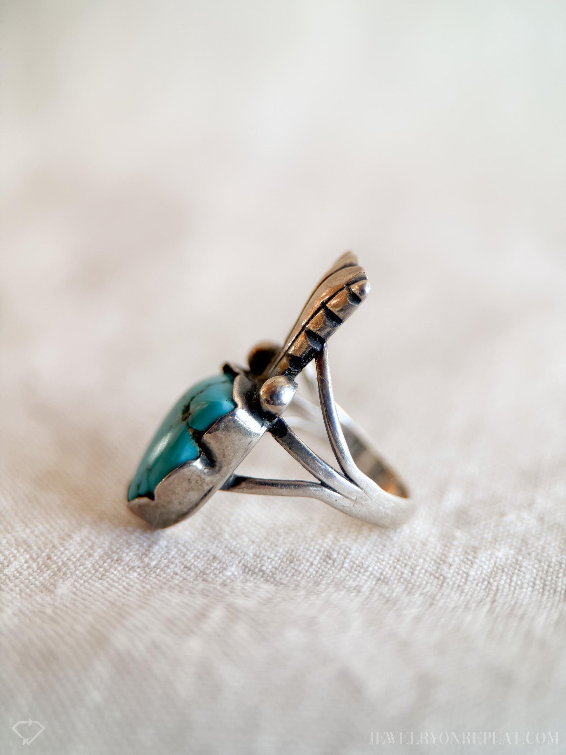 Vintage Turquoise Gemstone Ring in Sterling Silver, Retro Southwestern Jewelry