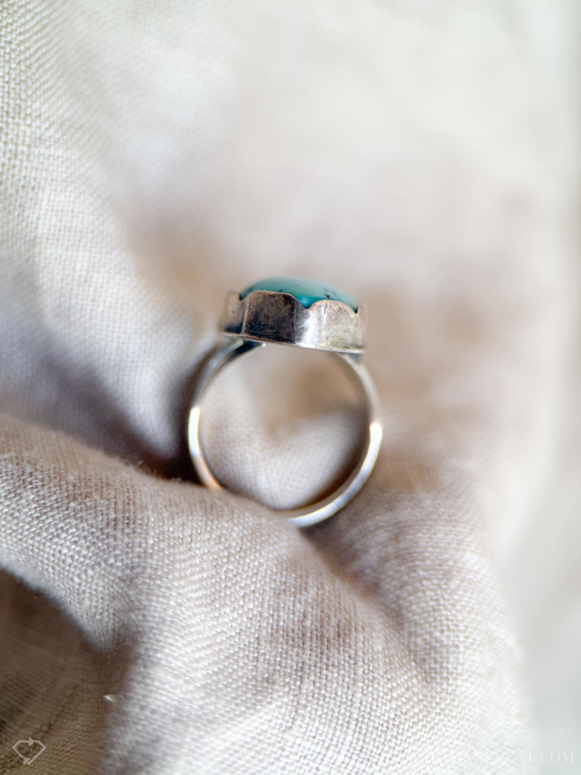 Vintage Turquoise Gemstone Ring in Sterling Silver, Retro Southwestern Jewelry