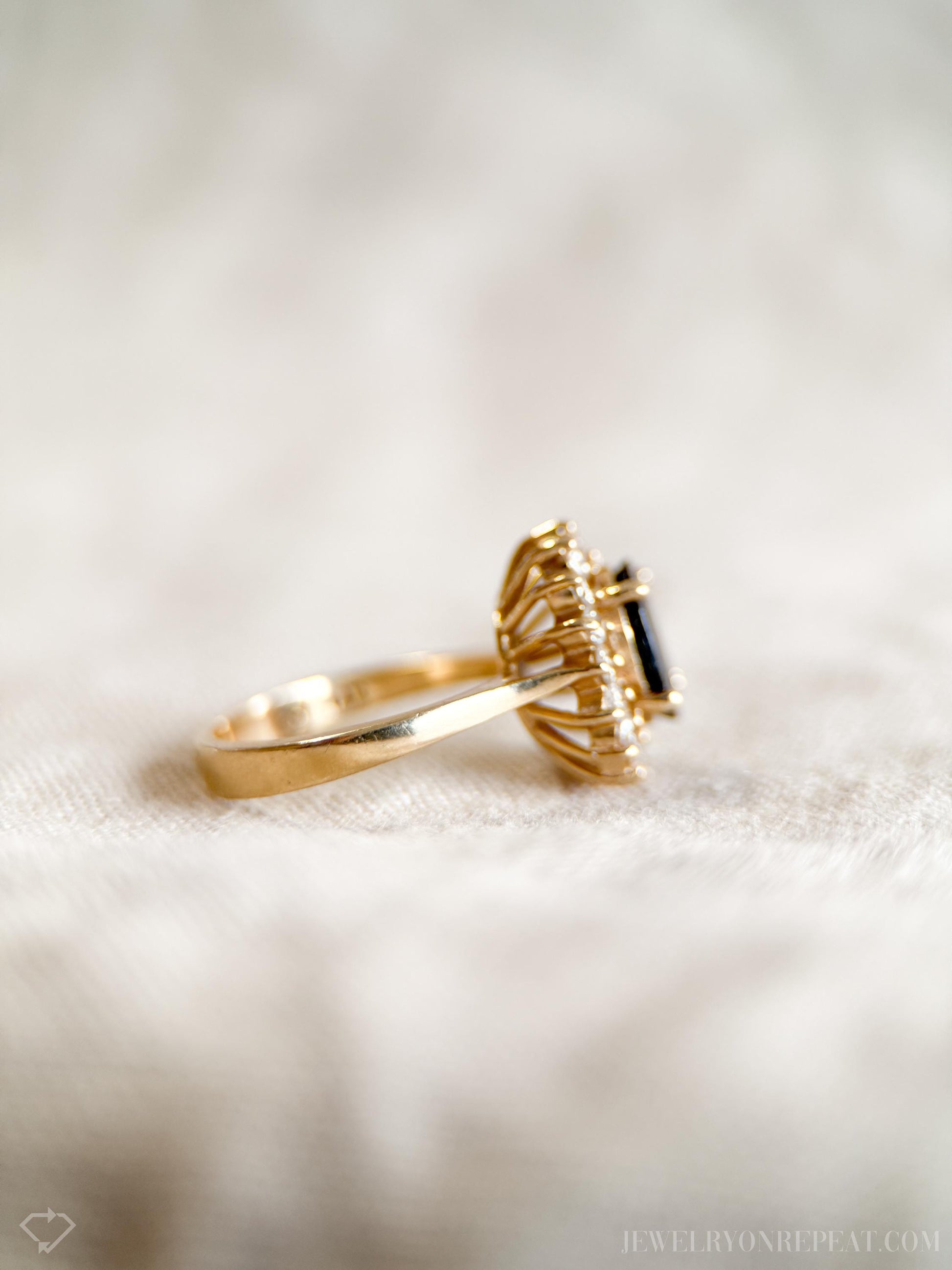 Vintage Sapphire Diamond Halo Gemstone Ring in 14k Gold, Retro Jewelry from the 1990s - Timeless, Sustainable, @JewelryOnRepeat