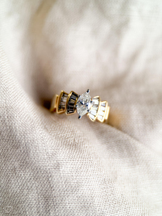 Vintage Marquise Diamond Engagement Ring in 14k Gold, Retro Jewelry from the 1990s - Timeless, Sustainable, @JewelryOnRepeat