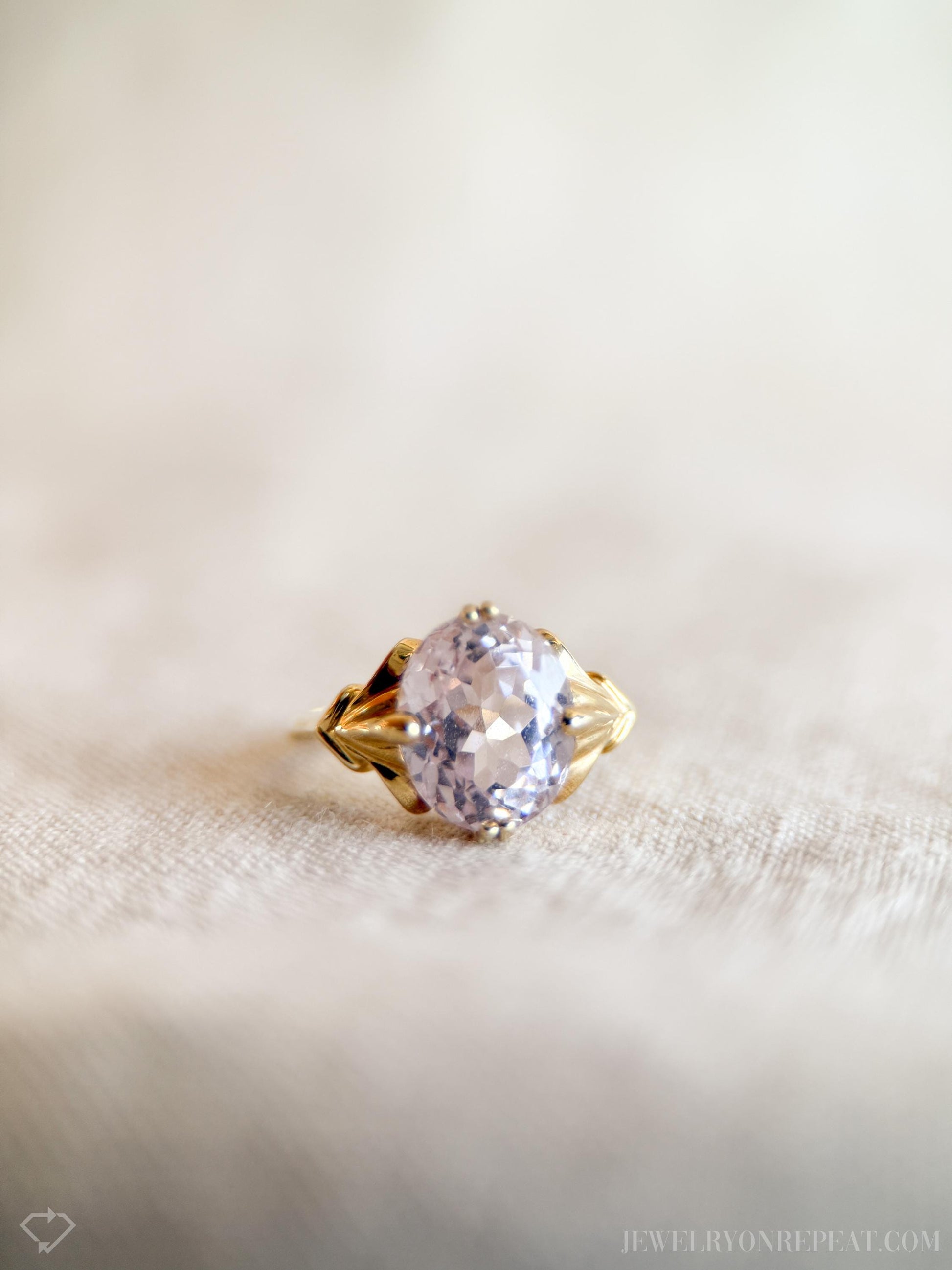 Vintage Kunzite Gemstone Ring in 14k Gold, Retro Jewelry from the 1990s