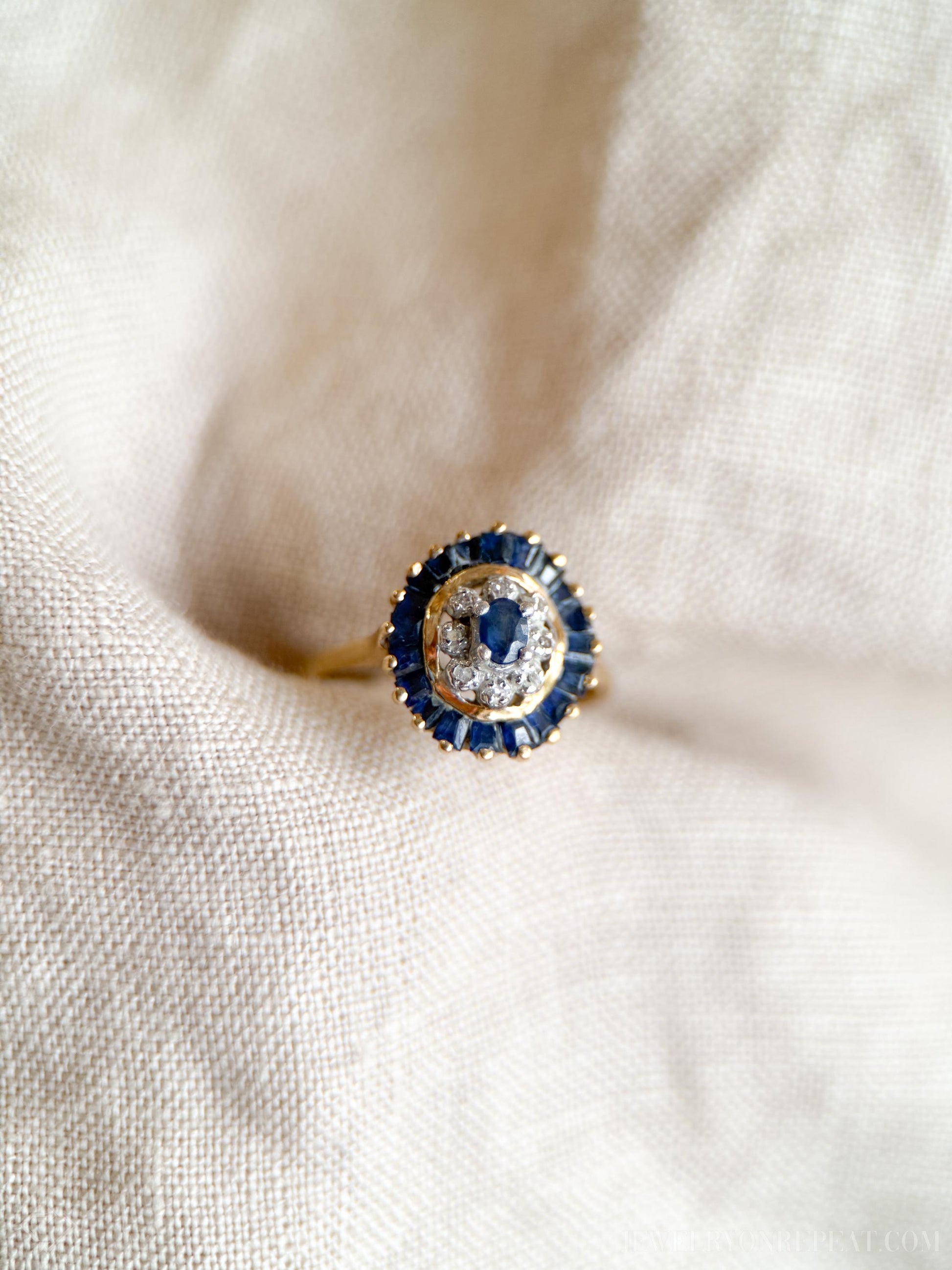 Vintage Sapphire and Diamond Ring in 10k Gold, Retro Jewelry from the 1990s - Timeless, Sustainable, @JewelryOnRepeat