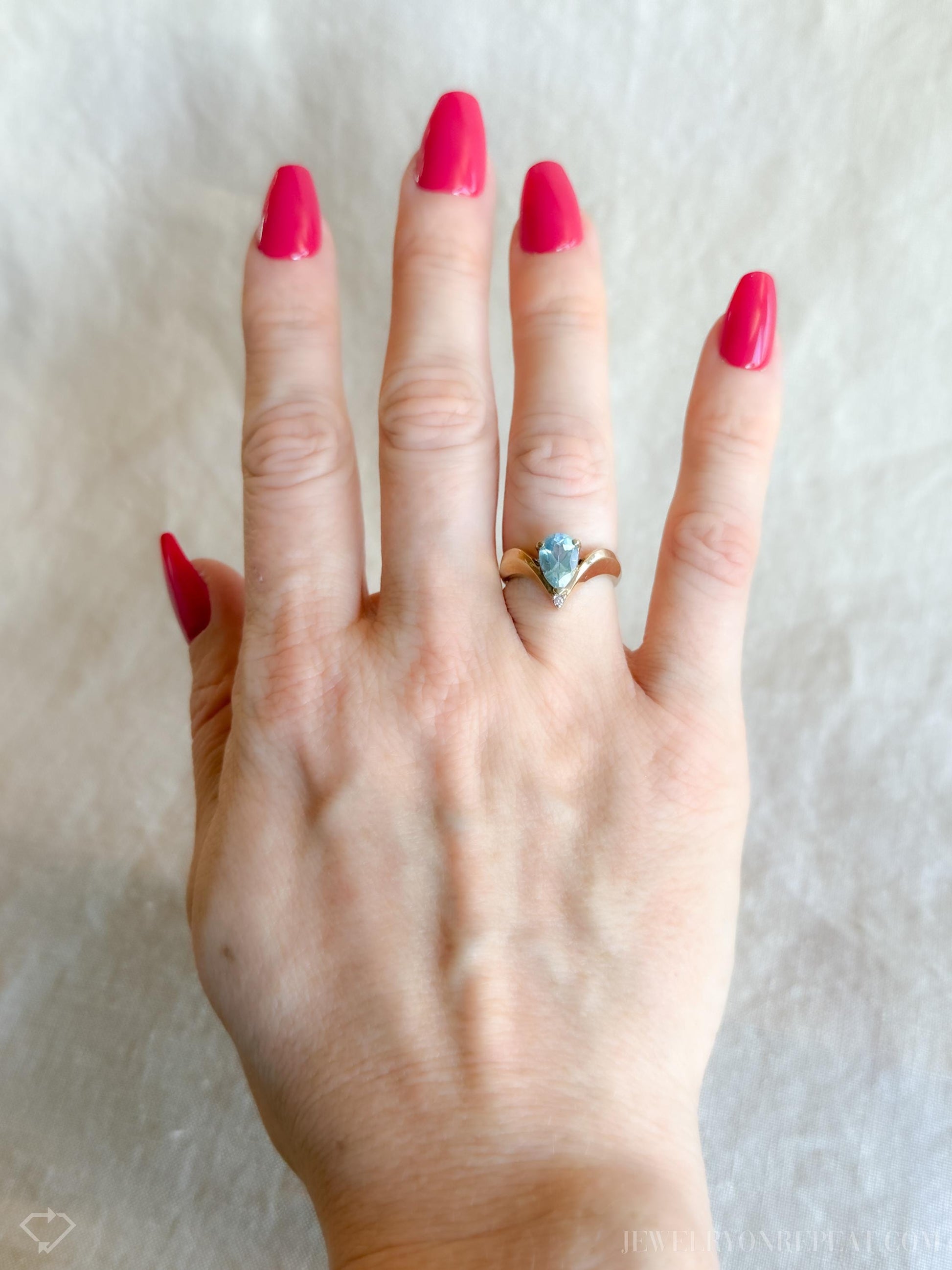 Vintage Blue Topaz and Diamond Ring in 10k Gold, Retro Jewelry from the 1990s