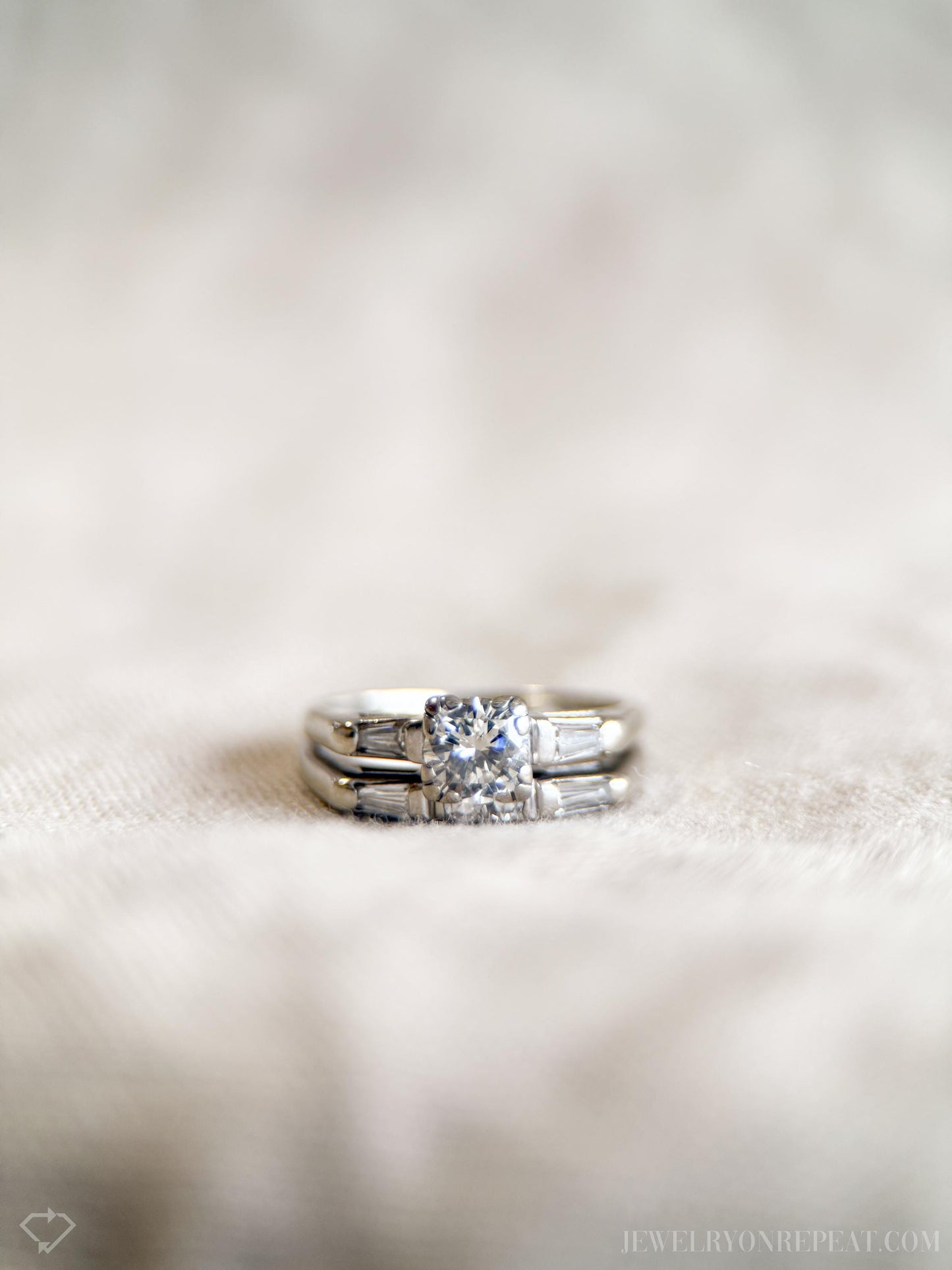 Vintage Art Deco Diamond Bridal Set, Engagement Ring and Wedding Band in 14k White Gold - Timeless, Sustainable, @JewelryOnRepeat