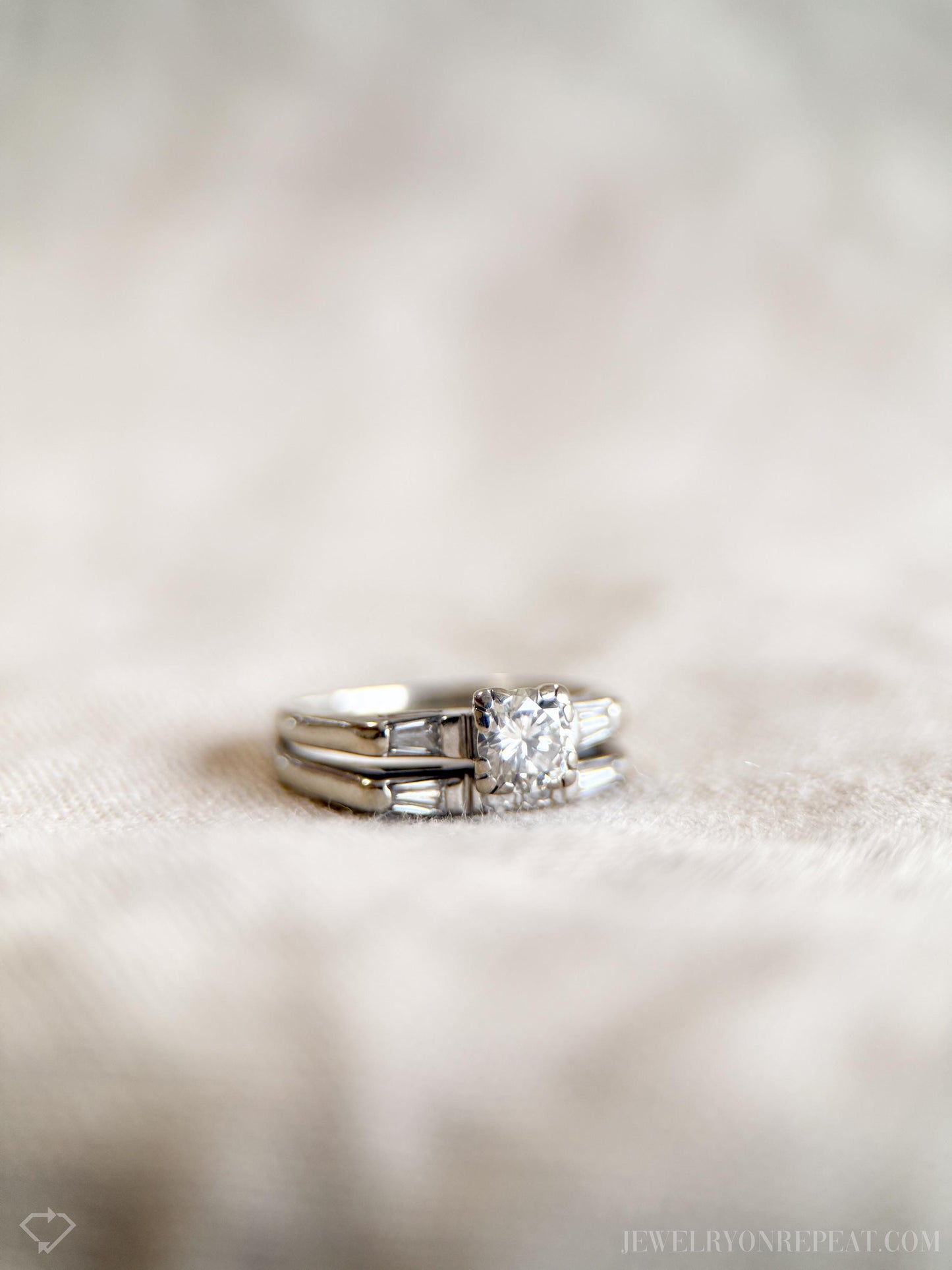 Vintage Art Deco Diamond Bridal Set, Engagement Ring and Wedding Band in 14k White Gold - Timeless, Sustainable, @JewelryOnRepeat