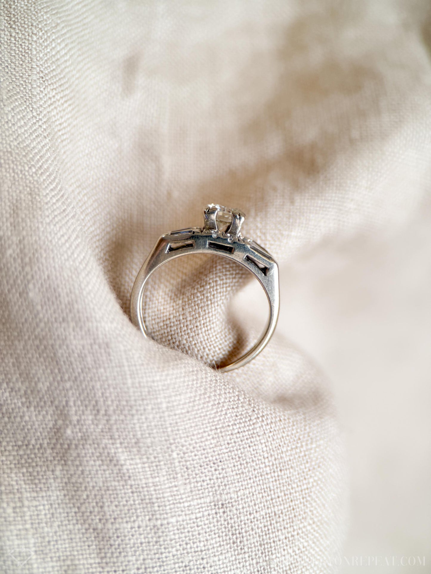 Vintage Art Deco Diamond Bridal Set, Engagement Ring and Wedding Band in 14k White Gold - Timeless, Sustainable, @JewelryOnRepeat