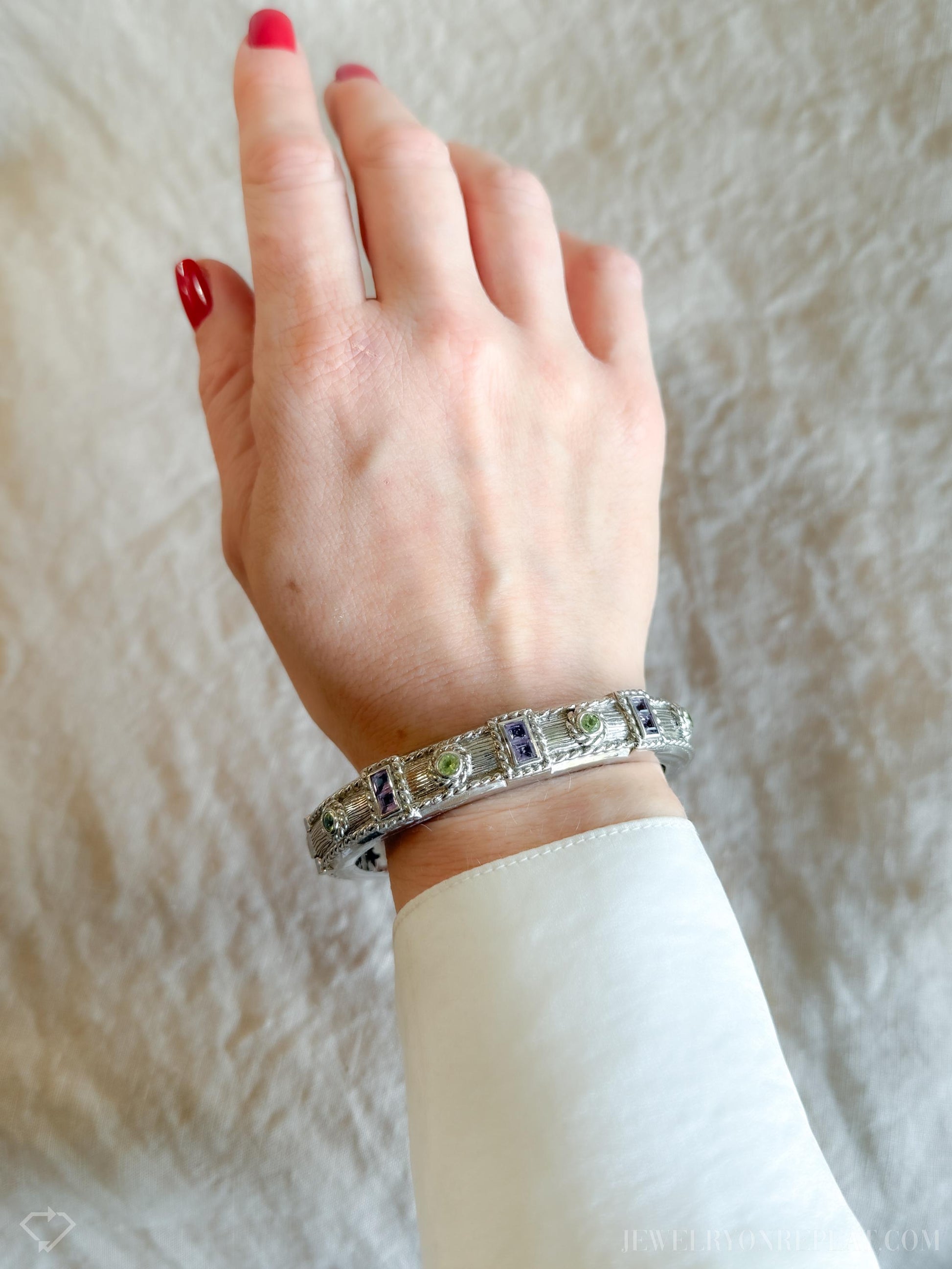 Vintage Judith Ripka Sterling Silver Amethyst Peridot Cuff Bracelet