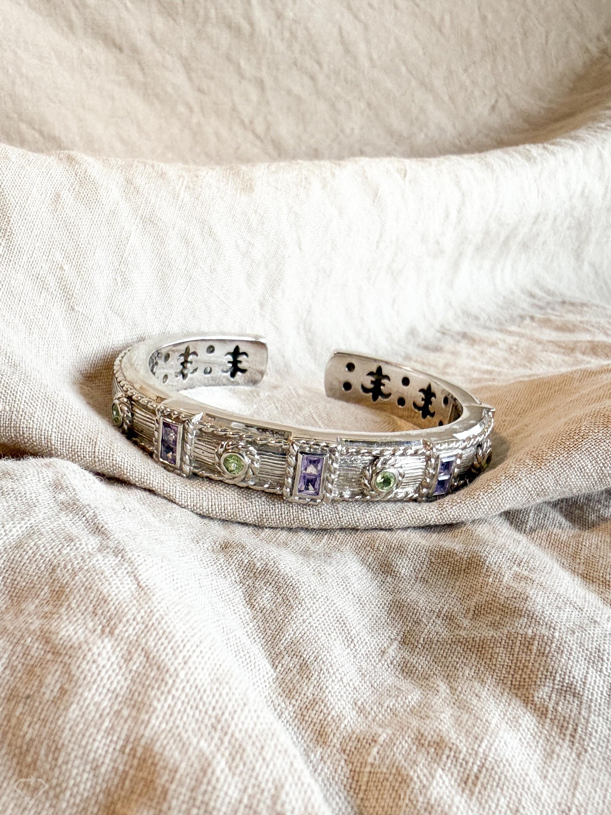 Vintage Judith Ripka Sterling Silver Amethyst Peridot Cuff Bracelet
