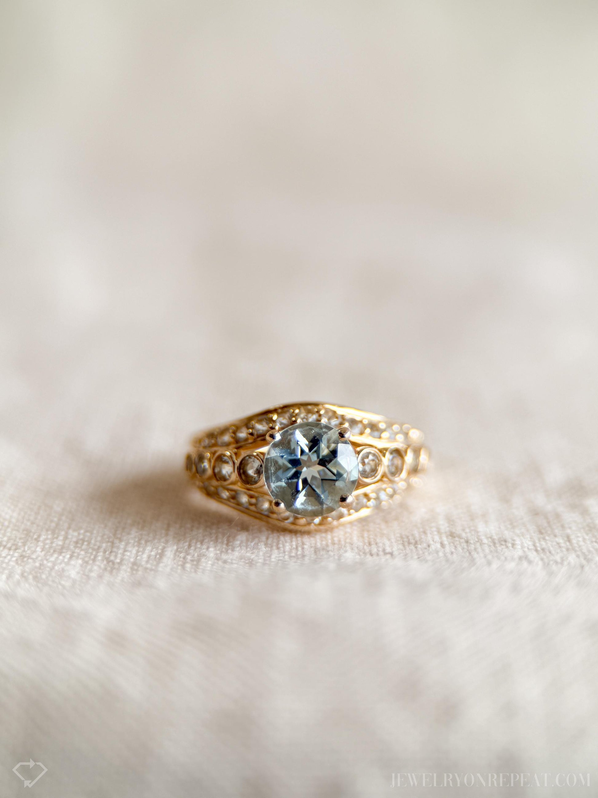 Vintage Aquamarine Filigree Gemstone Ring in 14k Gold, Antique Jewelry from the 1990s - Timeless, Sustainable, @JewelryOnRepeat